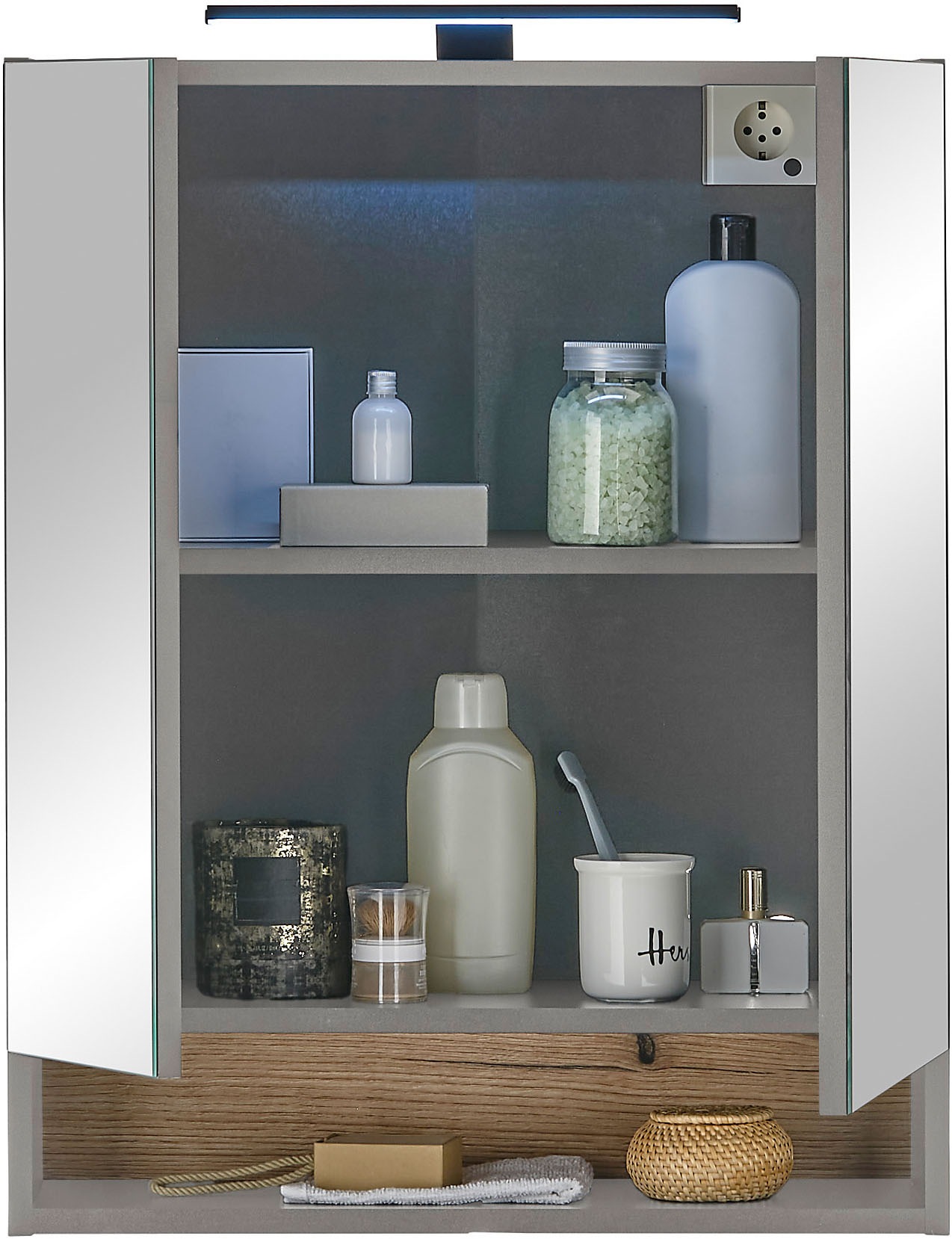 BASIC by Balculina Spiegelschrank »Denver Spiegelschrank, Badezimmerschrank BxHxT 60x75x22«, (1 St.), Breite 60 cm, Tür L/R montierbar, Softclose