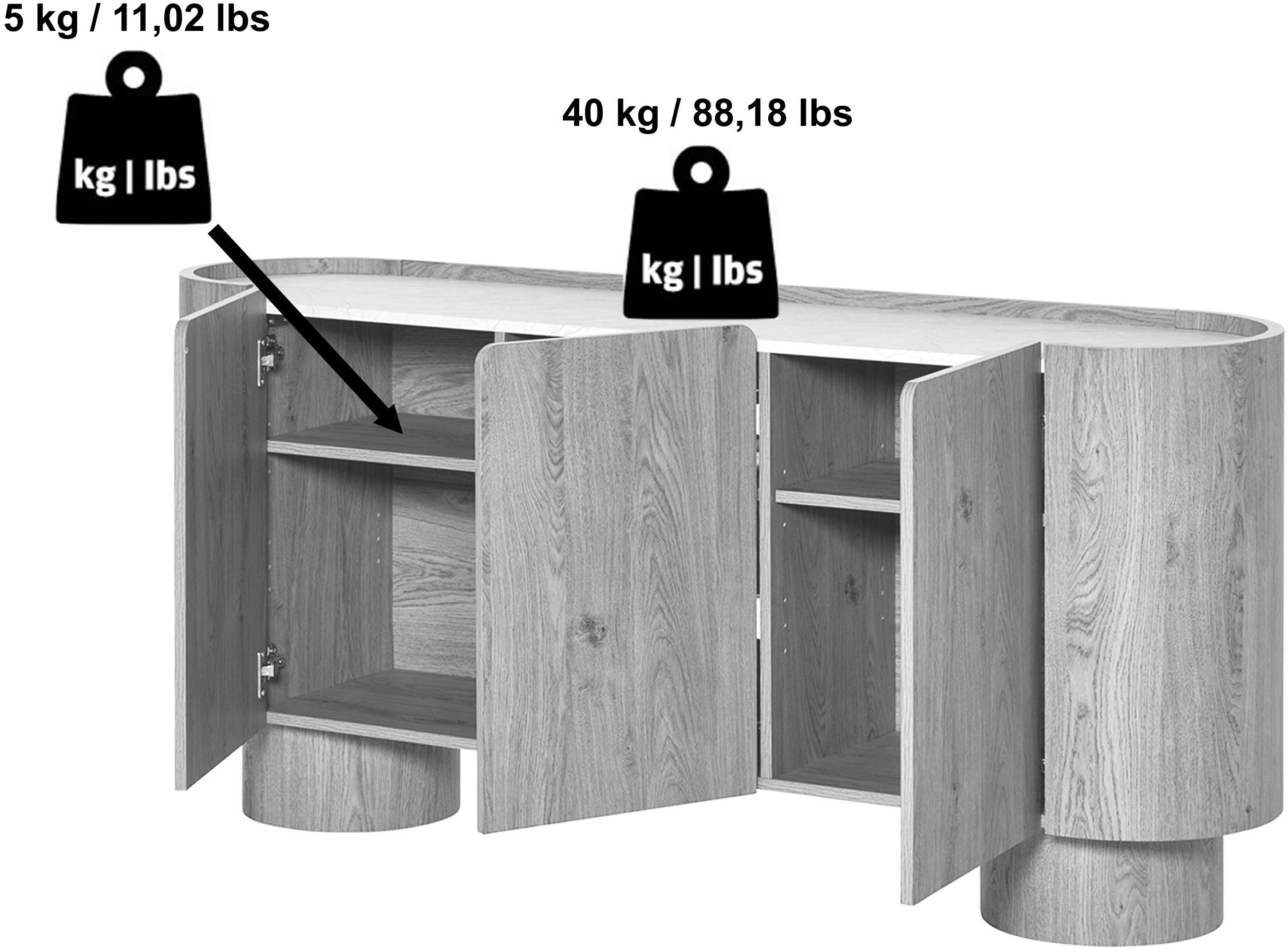 Jahnke Sideboard »CIRCO SB 160«, (1 St.), Sideboard, 3-türig, gerundetes Design, Marmor-Look, Breite 160 cm