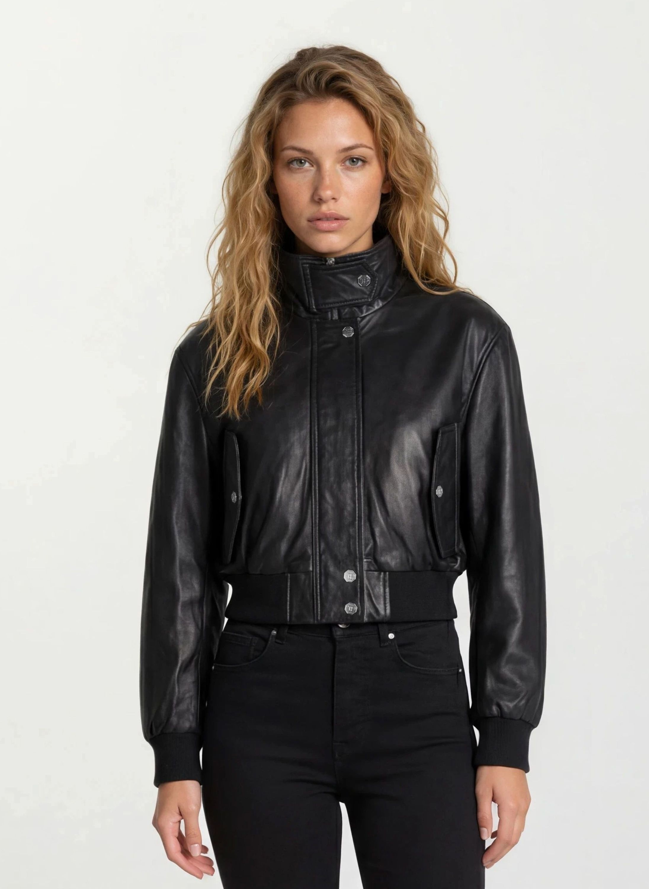 trueprodigy Lederjacke "Kiora Bomberjacke aus Leder mit Stehkragen" ohne Kapuze
