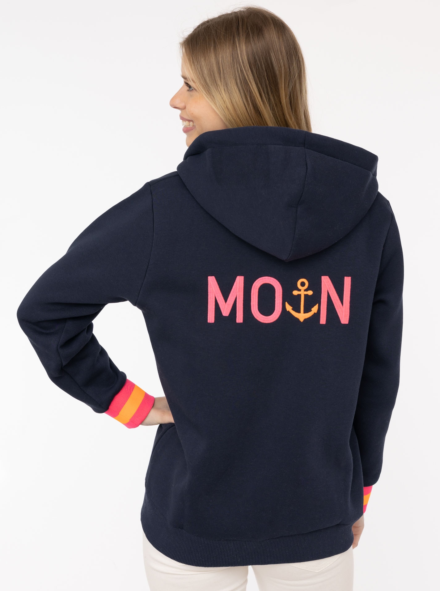 Zwillingsherz Sweatjacke »"Moin ZH"«, mit Moin und Anker Stickerei und Kontrastbündchen