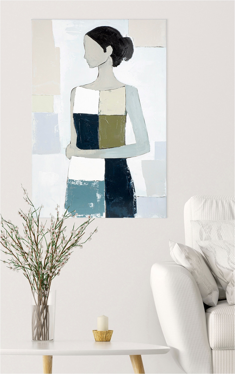 GILDE Leinwandbild »Bild rechteckig Janina  blau« Bilder von Frauen 1 Stk. tlg. Porträt abstraktes Gesicht moderne Kunst Galerie-Stil Malerei