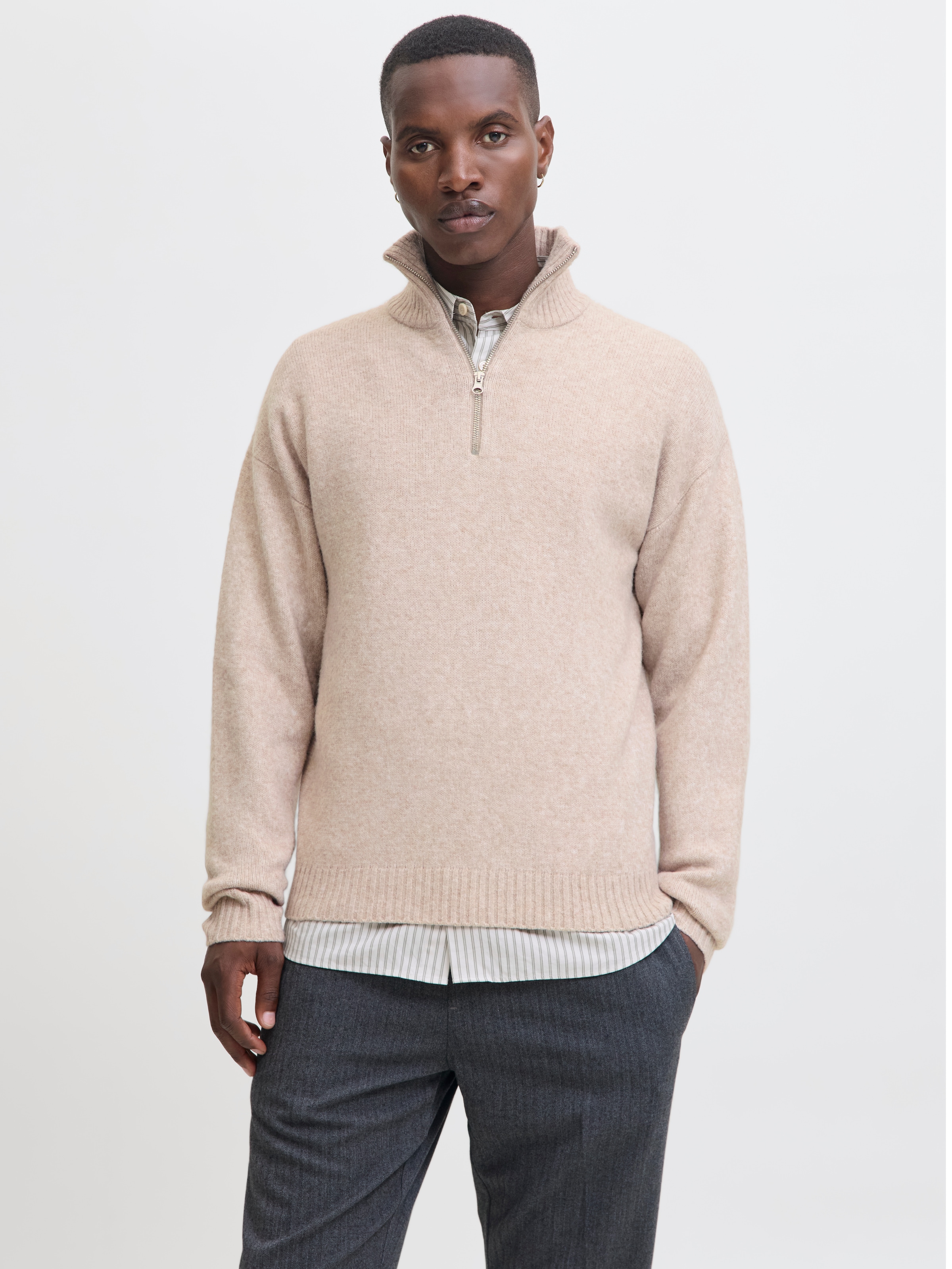 Jack & Jones "JJESOHO OLLIE KNIT HALF ZIP SN" Materialmix, relaxed fit