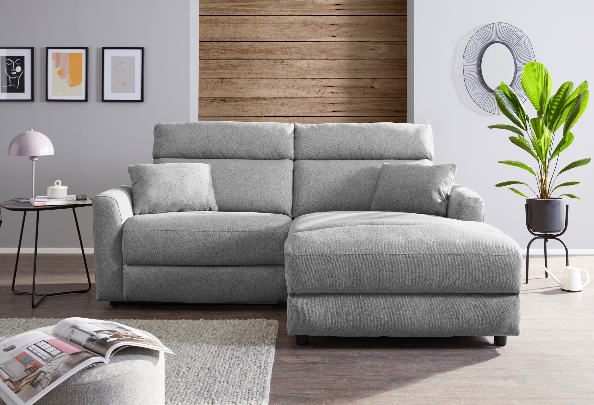INOSIGN Ecksofa »JENNA, L-Form, 209cm, manuelle u. elektrische Funktion, mit USB A/C,«, Liegefunktion 105°-150°, Federkern, Struktur fein