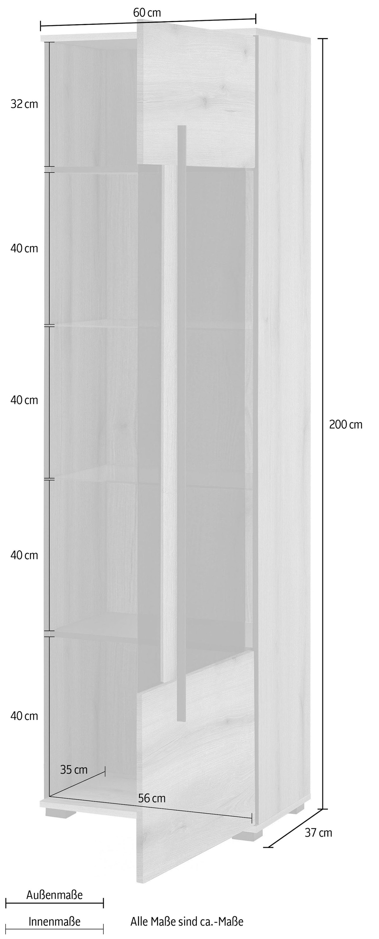 INOSIGN Vitrine »Cantara, Vitrinenschrank in Eiche Evoke oder weiß, Standvitrine«, schwarzer Stangengriff, ausreichend Stauraum, vielseitig einsetzbar