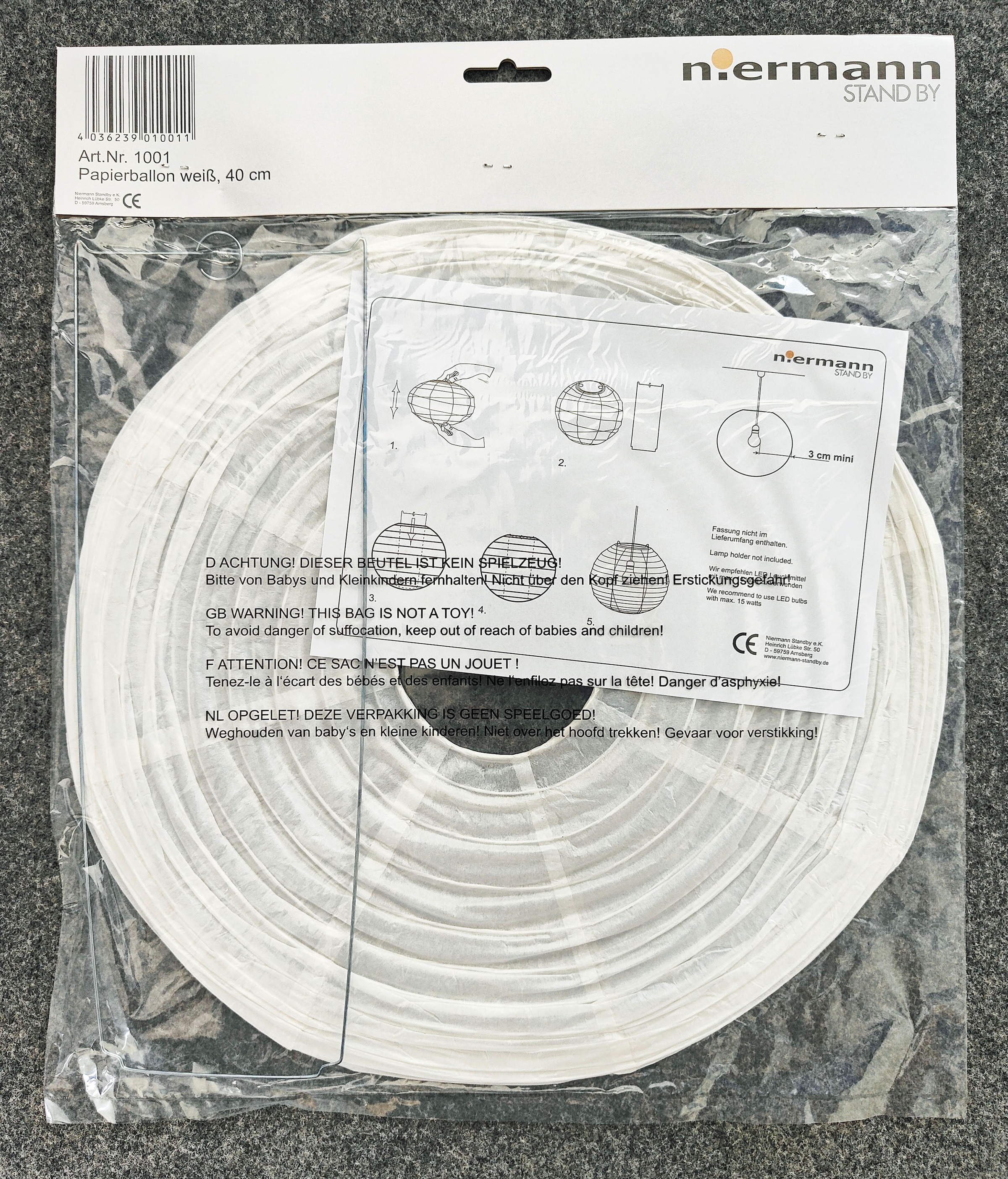 niermann Pendelleuchte »Papierballon«, 1 flammig, Leuchtmittel E27 | ohne Leuchtmittel