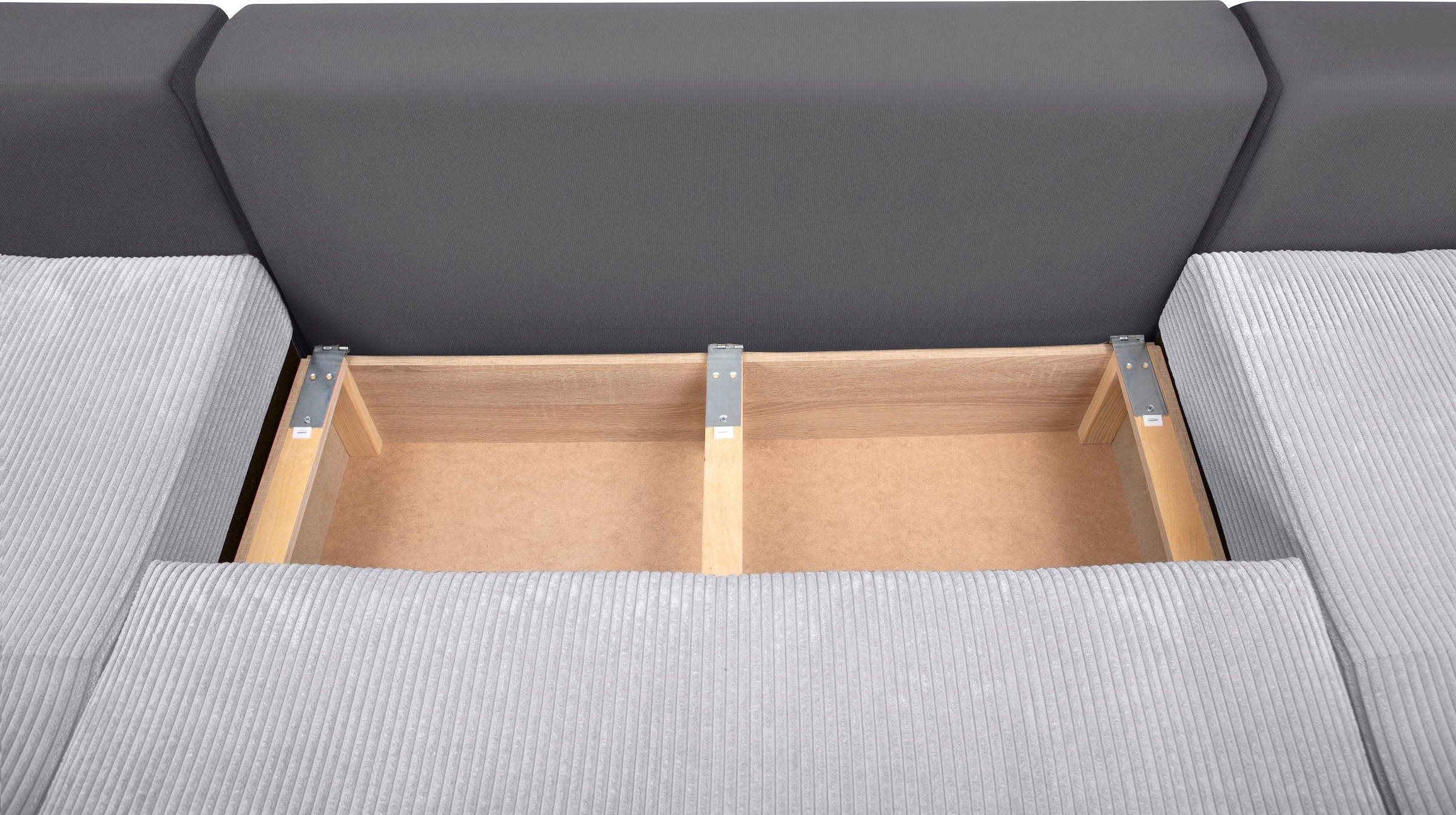 COLLECTION AB Wohnlandschaft »XL-Josy U-Form, Breite 313 cm, Cord-/Mix«, inkl. Bettfunktion, Bettkasten, mit 4 gleich großen Rückenkissen