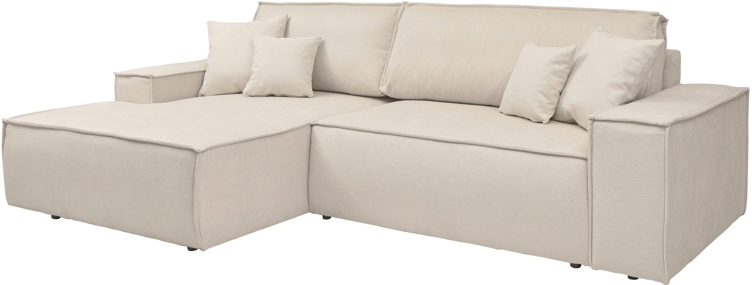 andas Ecksofa »Finnley Schlafsofa 267 cm in Bouclé, Struktur fein u. Cord, L-Form,«, Schlaffunktion m. Bettkasten (136/210 cm), Bouclé, Struktur und Cord