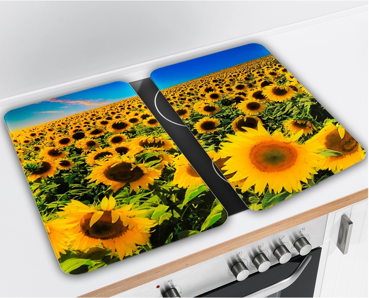 WENKO Herd-Abdeckplatte »Universal Sonnenblumenfeld«, (Set, 2 tlg.)