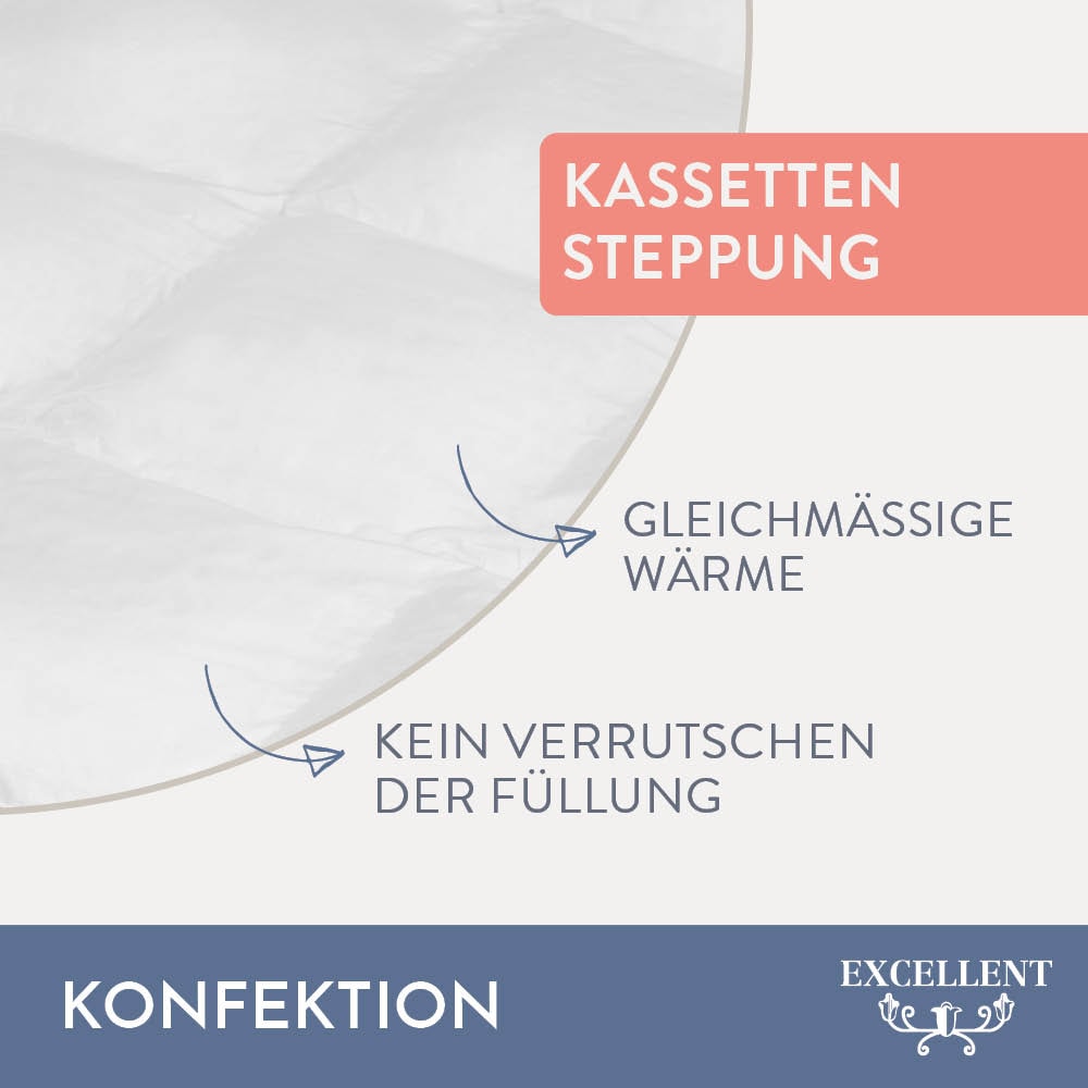 Excellent Daunenbettdecke »Wien, Bettdecken für Sommer und Winter, Decke«, warm, Füllung 90% Daunen, 10% Federn, Bezug 100% Baumwolle, (1 St.), Bettdecke 135x200 cm, made in Germany, allergiker geeignet (Hausstaub)