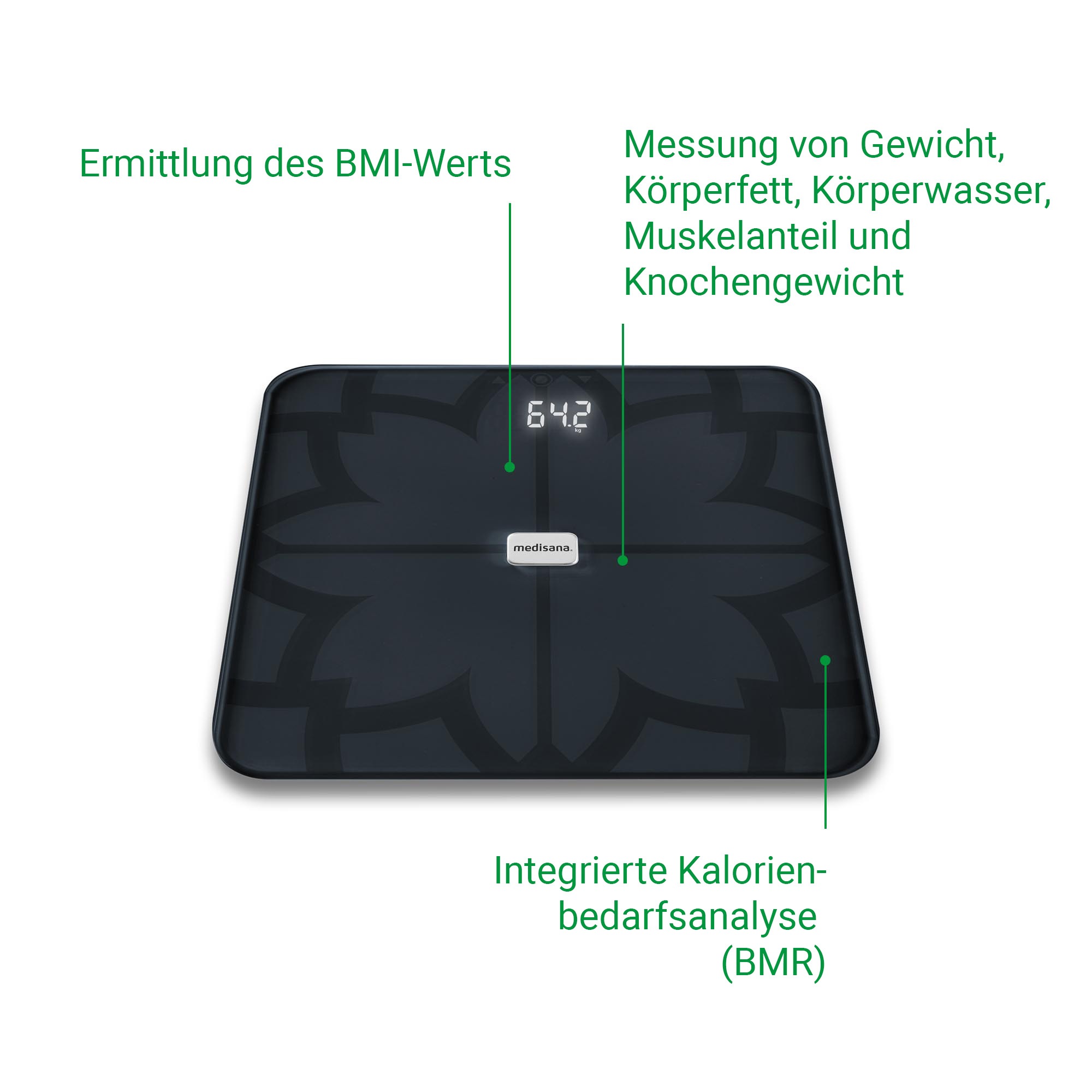 Medisana Körper-Analyse-Waage »BS 450« Gewicht, Körperfett, Körperwasser,
Muskelanteil,Knochengewicht,BMI,BMR