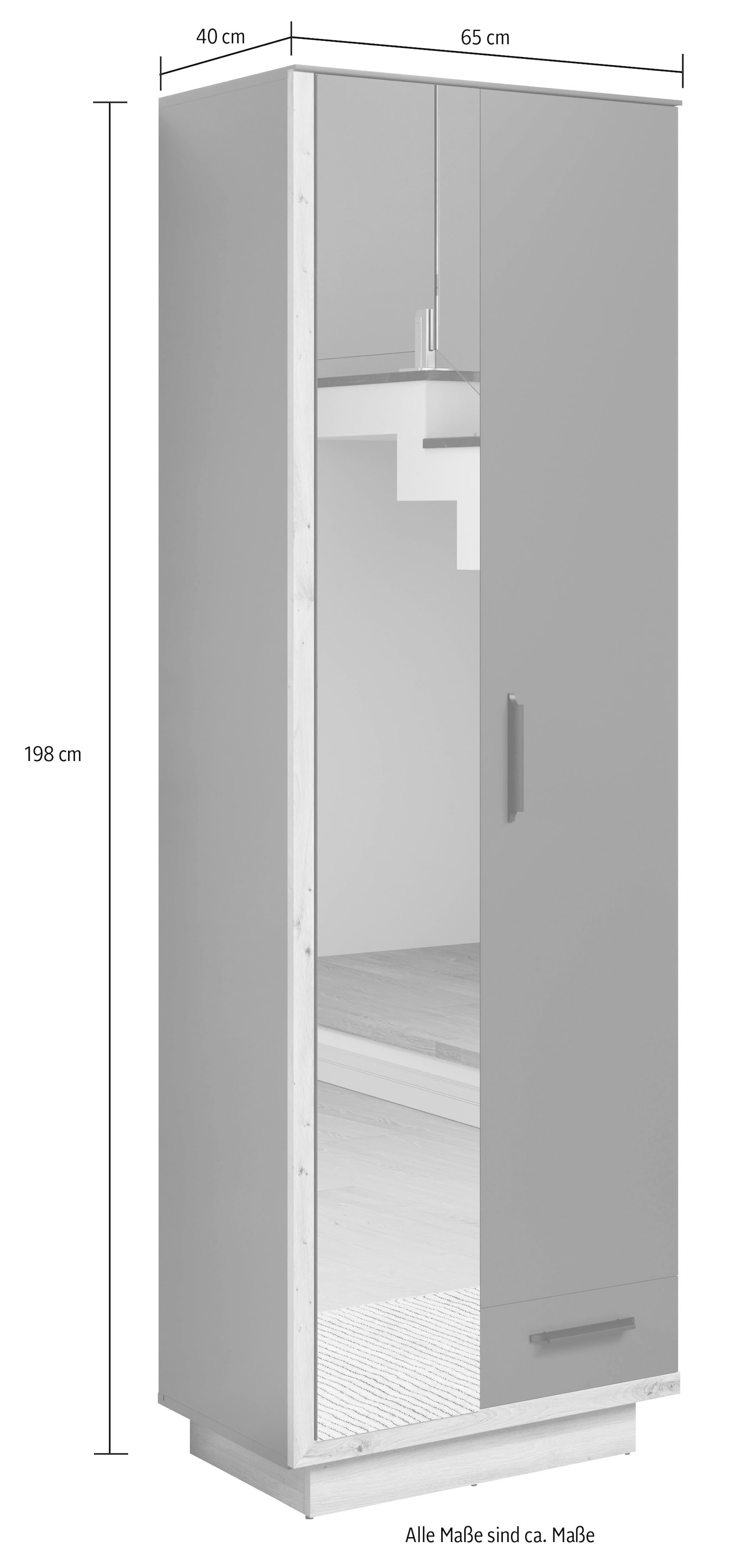 INOSIGN Garderobenschrank »Premont«, (1 St.), mit Spiegel, Maße B/H/T ca.  65/198/40 cm, Soft-Close | BAUR