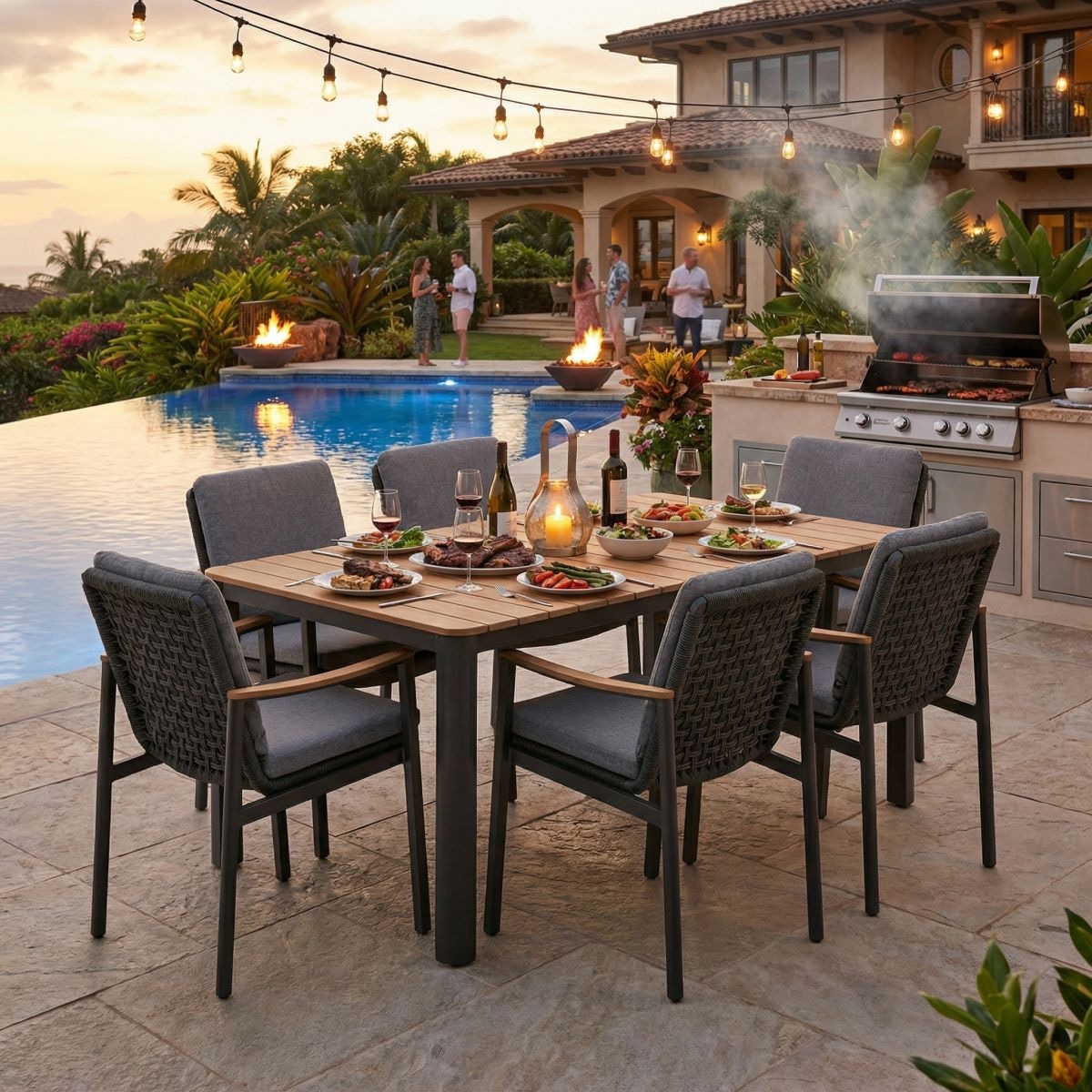 Ambiente Haus Garten-Essgruppe »Garten 6er Set 220x95cm grau« Set, Tisch und 6 Stühle, 7 tlg.