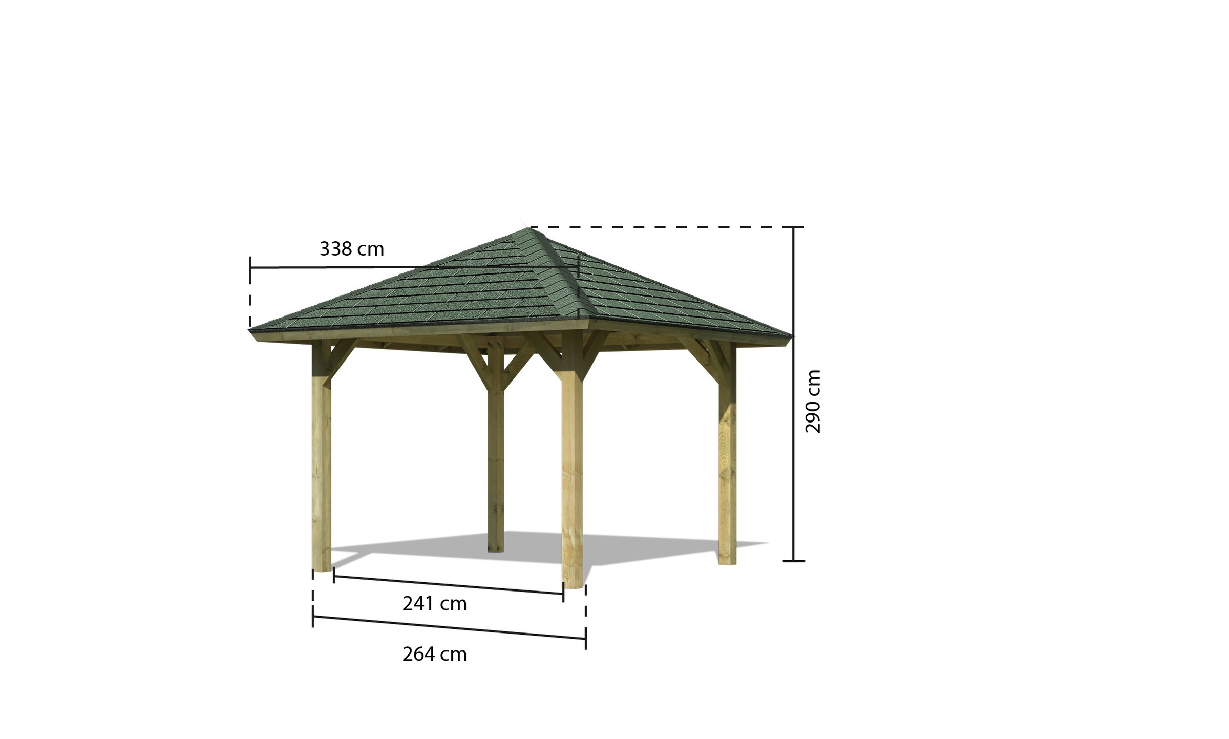 Karibu Pavillon »Bergen 1«, (Set), BxTxH: 338x338x290 cm, mit grünen Dachschindeln