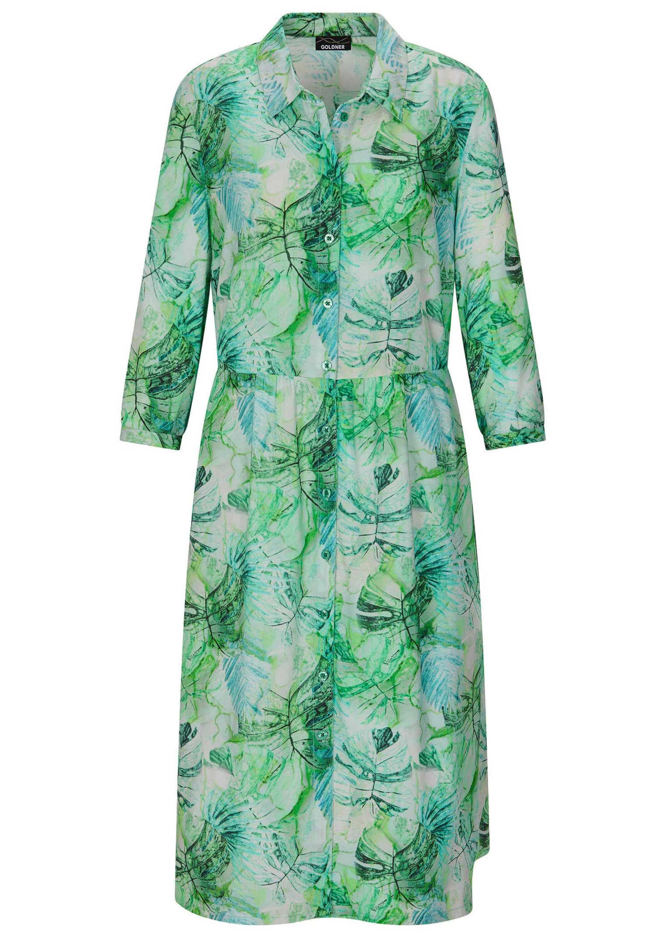 GOLDNER Druckkleid "Kurzgröße Midikleid mit Blätter-Druck" Taschen an der S günstig online kaufen
