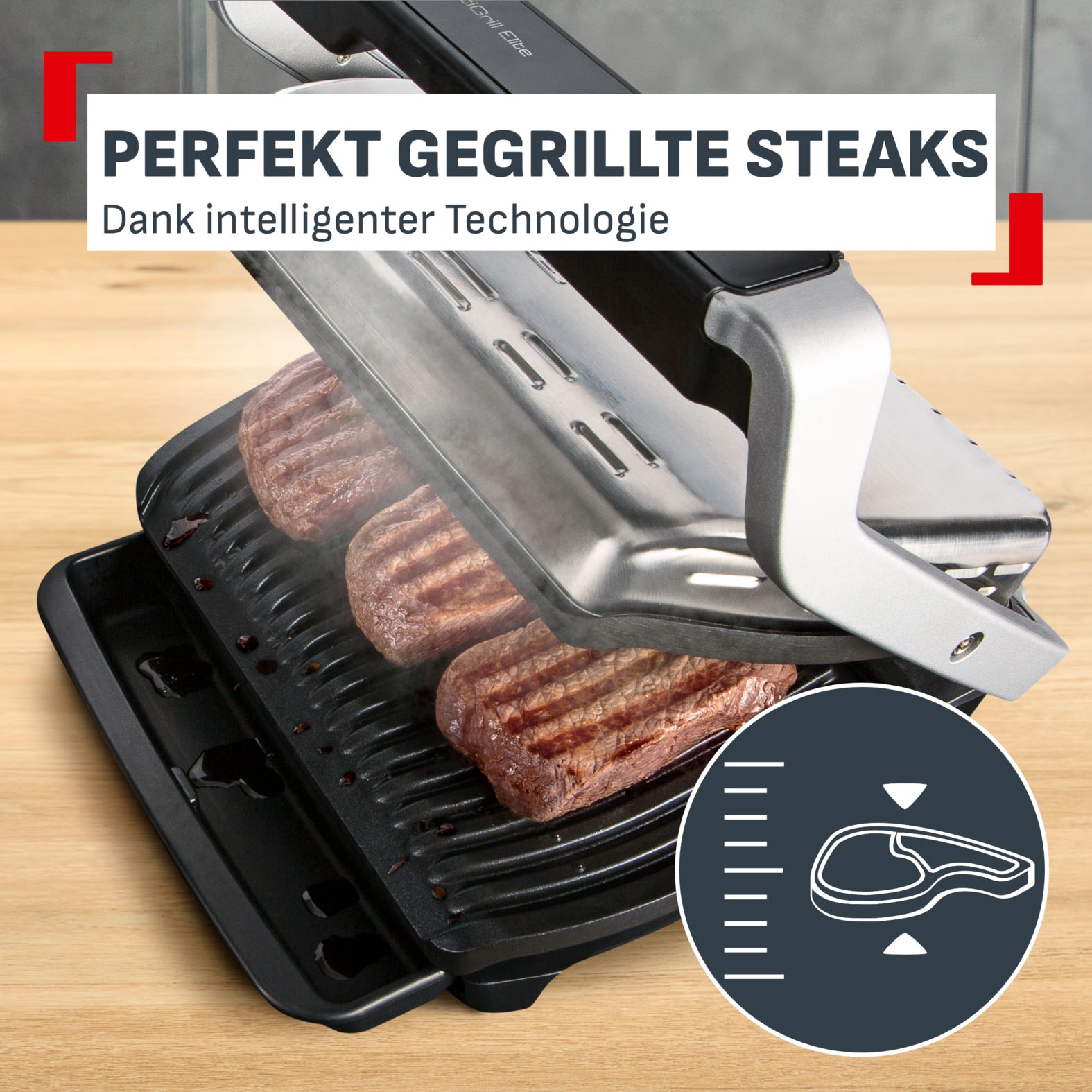 Tefal Kontaktgrill »GC750D OptiGrill Elite« 2000 W 12 Programme, intuitiver Sensor, Grillboost-Funktion, Rezeptbuch App
