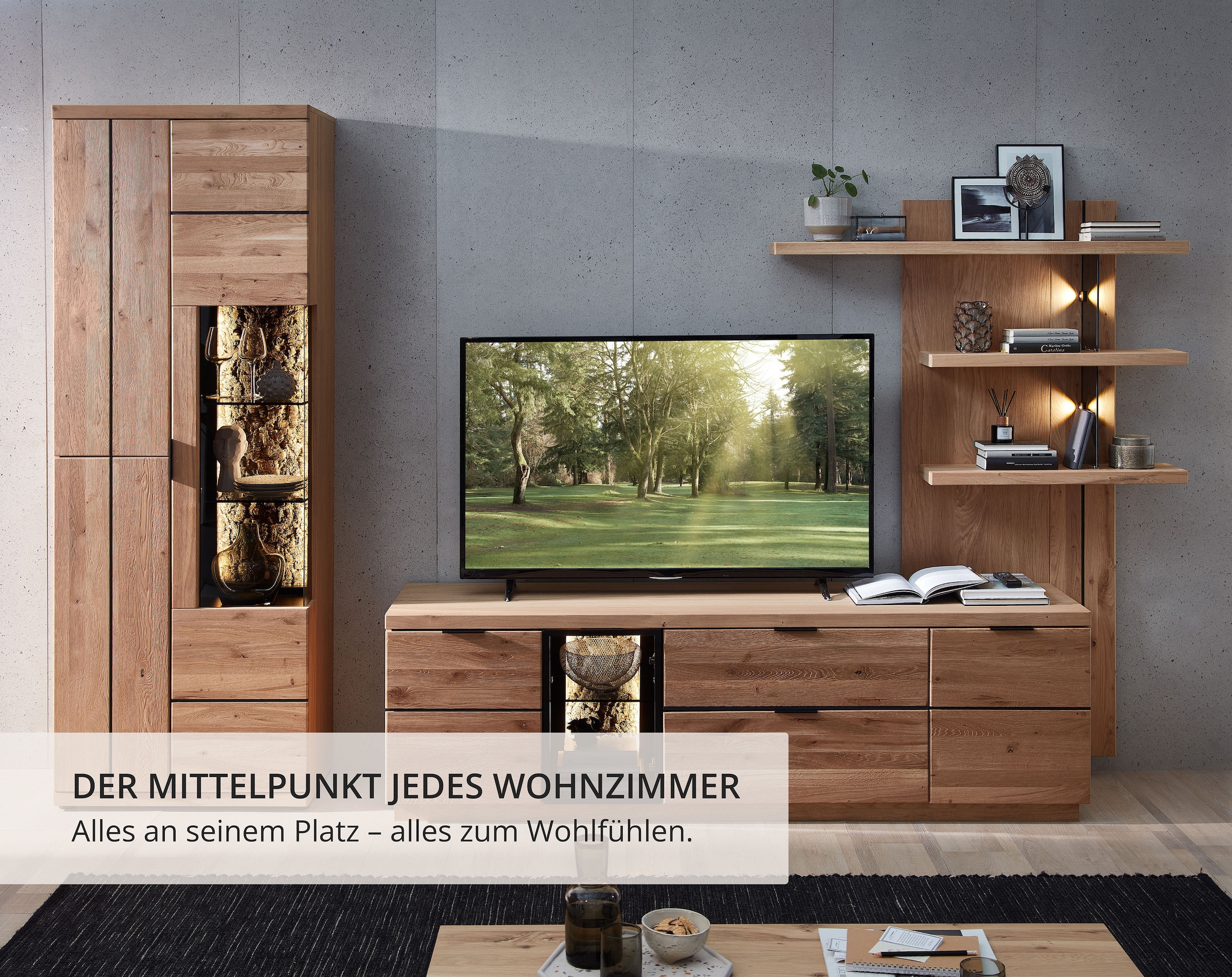 Wohnconcept Wohnwand »Donna Wohnwand, 310x207x50 (BxHxT) Echtkork Absetzung« 3 Stk. tlg.