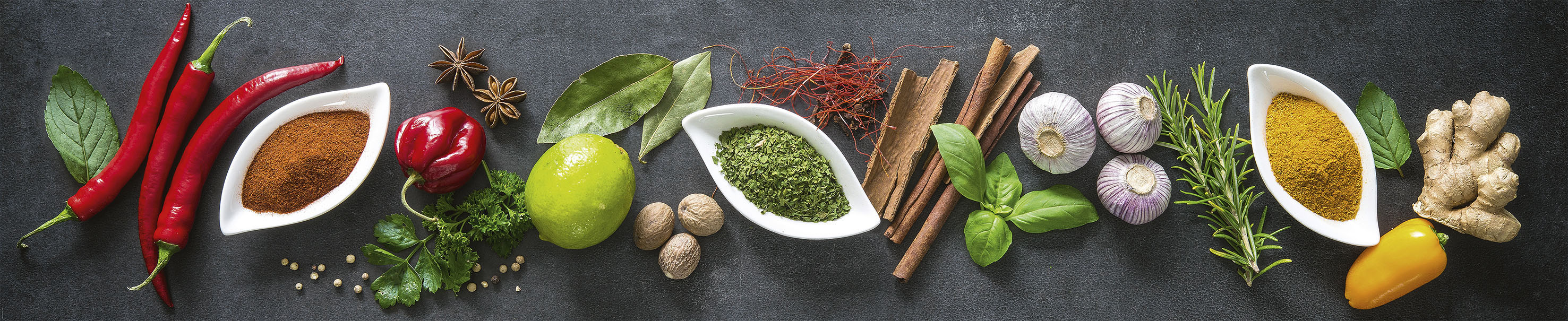 EXPRESS KÜCHEN Küchenrückwand "Gewürze", B/H: 280cm x 55,9cm, bunt, Spritzschutzwände