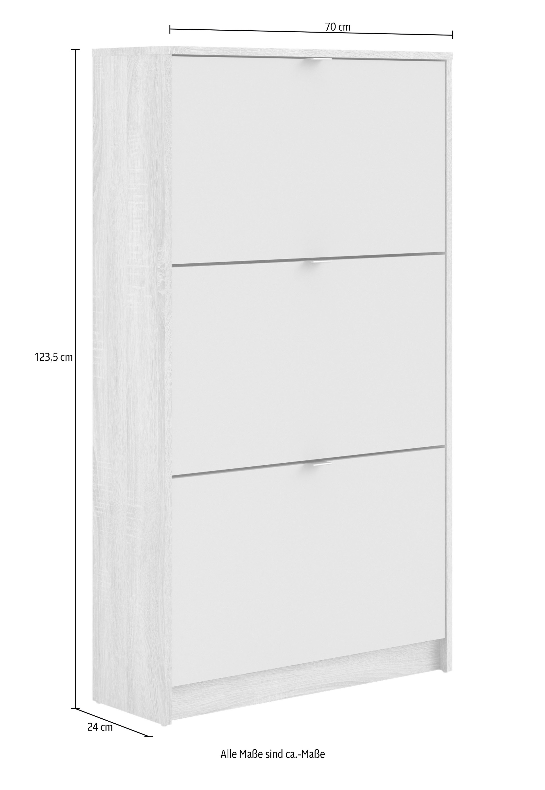 INOSIGN Schuhschrank »Shoes Schuhaufbewahrung, Schuhkommode, Schuhregal,«, mit drei Klappen, 2 Böden, Höhe 123 cm, ca. 18 Paar Schuhe