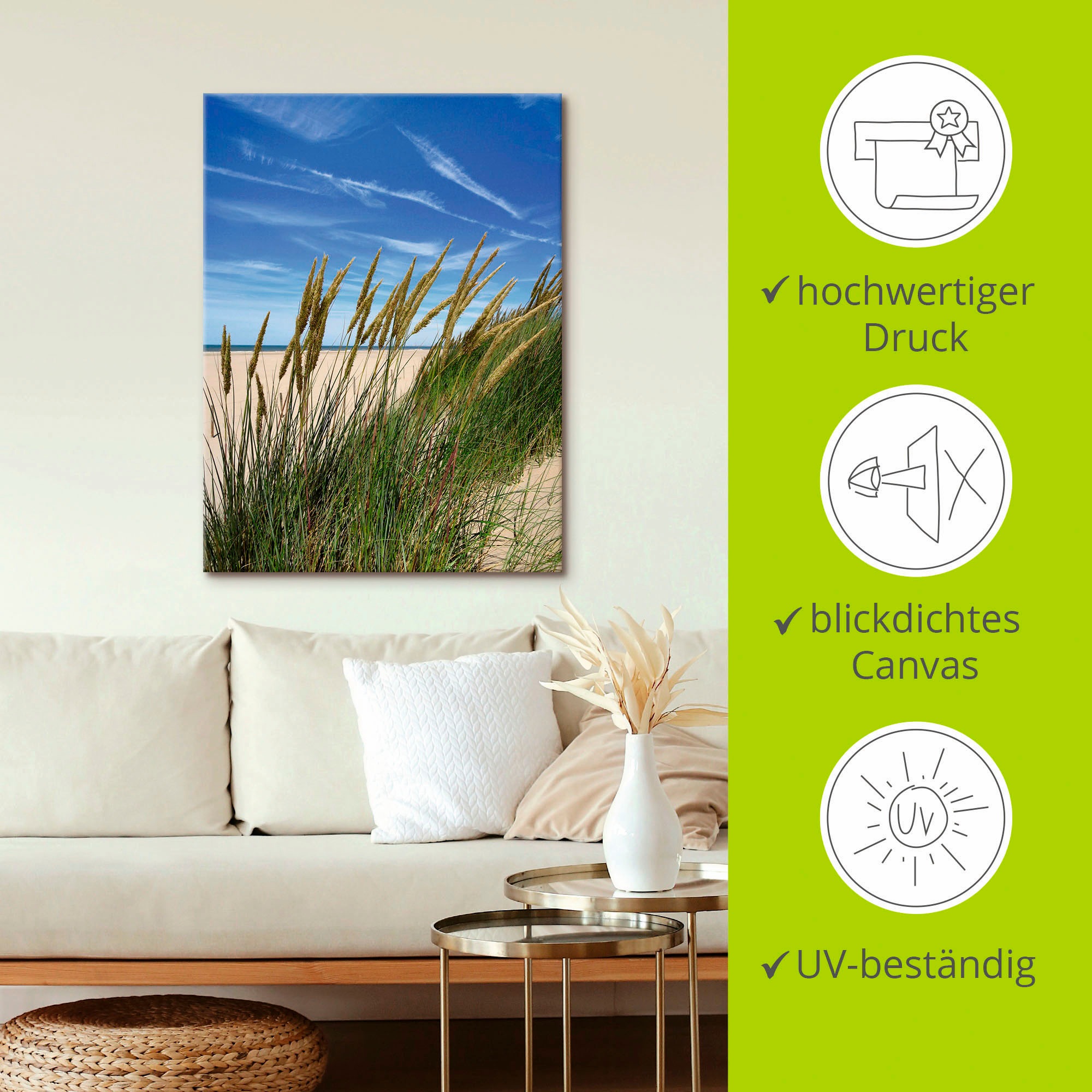 Artland Wandbild »Blühendes Strandgras«, Strand, (1 St.), als Leinwandbild, Wandaufkleber in verschied. Größen