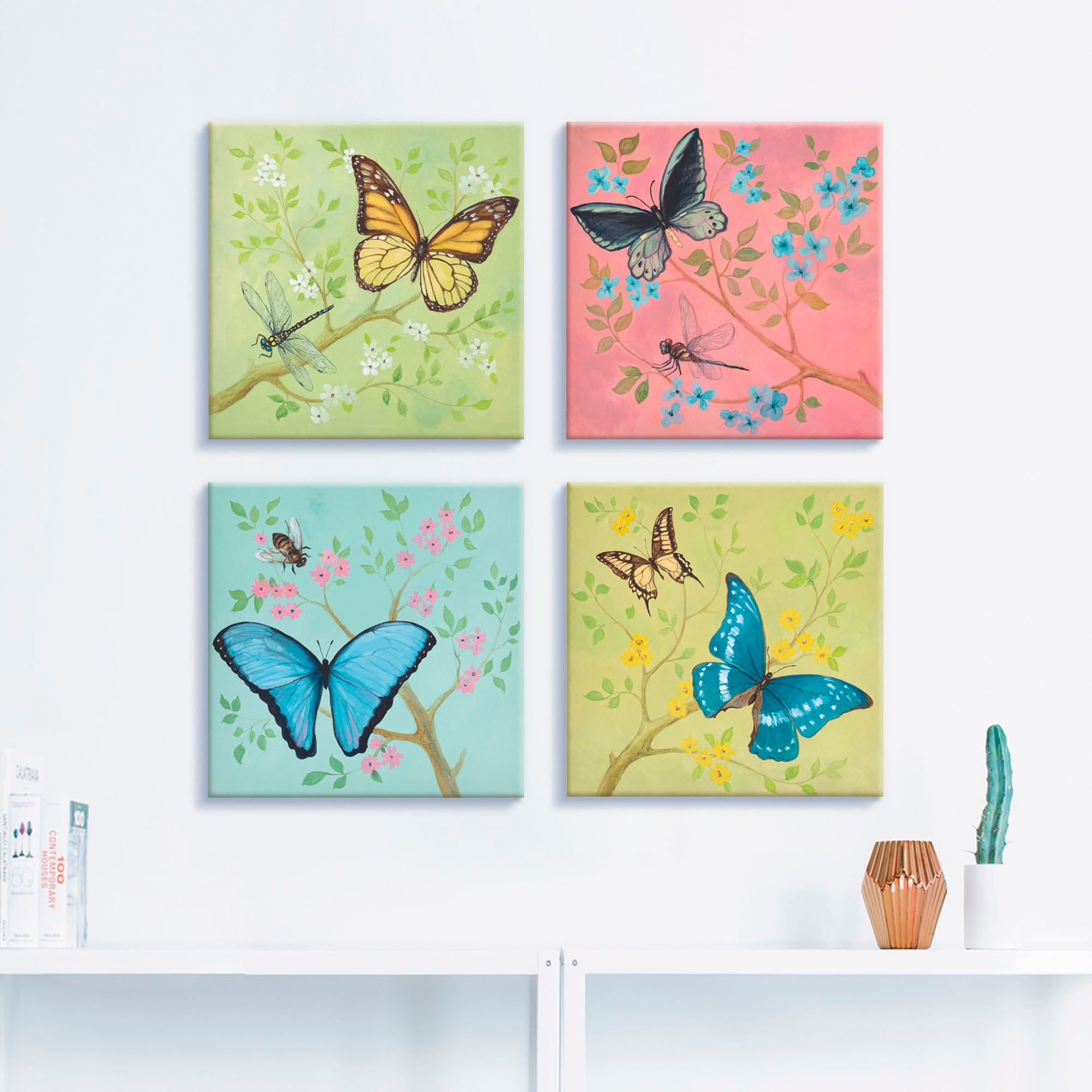 Artland Leinwandbild »Schmetterlinge Pastell«, Insekten, (4 St.), 4er Set, verschiedene Größen