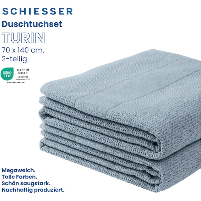 Schiesser Handtücher »Schiesser Duschtücher Turin im 2er Set aus 100%  Baumwolle«, (2 St.), Reiskorn-Optik | BAUR
