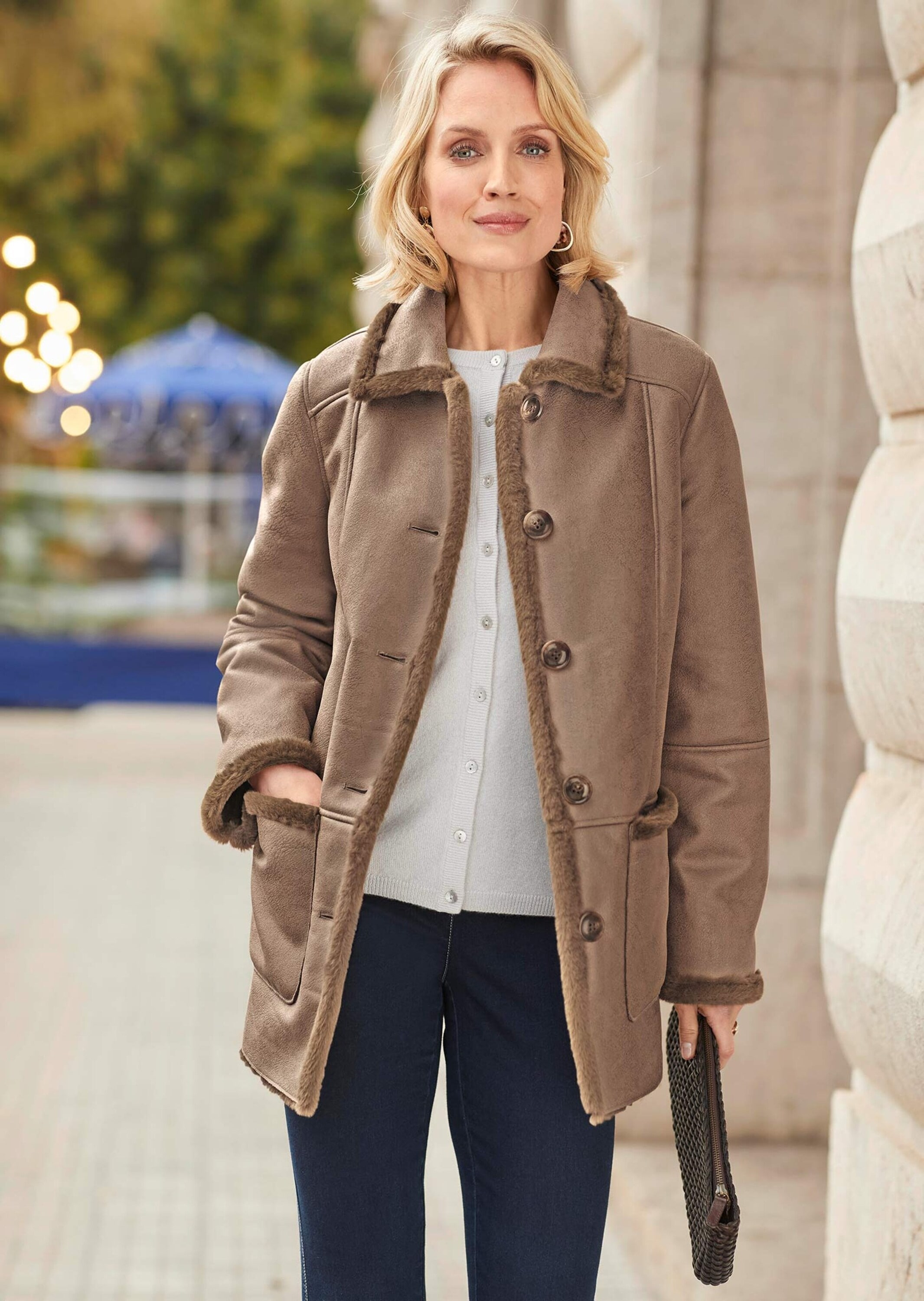 GOLDNER Kurzjacke »Kurzgröße Kuschelige Longjacke in Lederoptik«