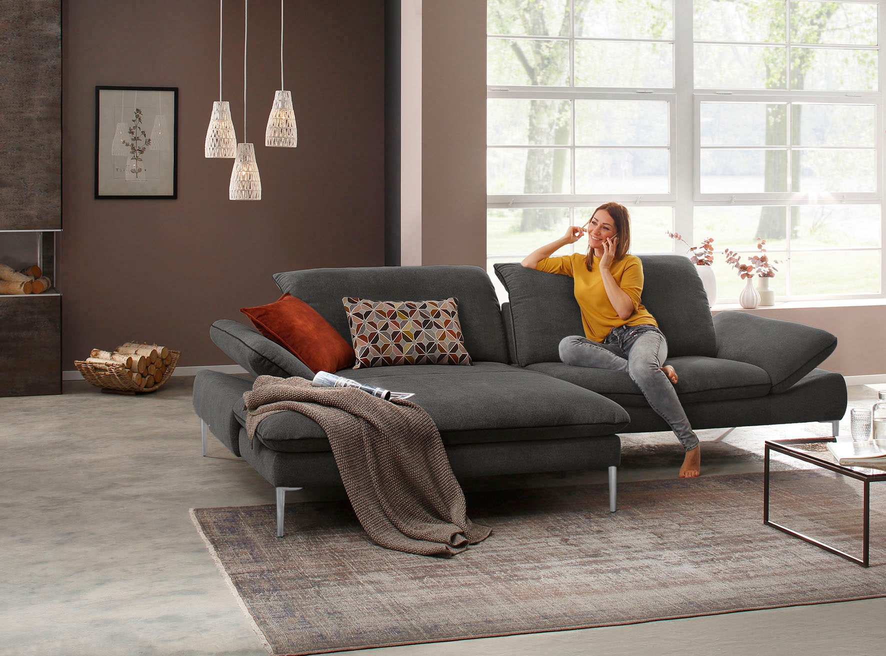 W.SCHILLIG Ecksofa »enjoy&MORE, Designsofa, elegant und bequem, L-Form«, mit Sitztiefenverstellung, Füße Chrom glänzend, Breite 294 cm