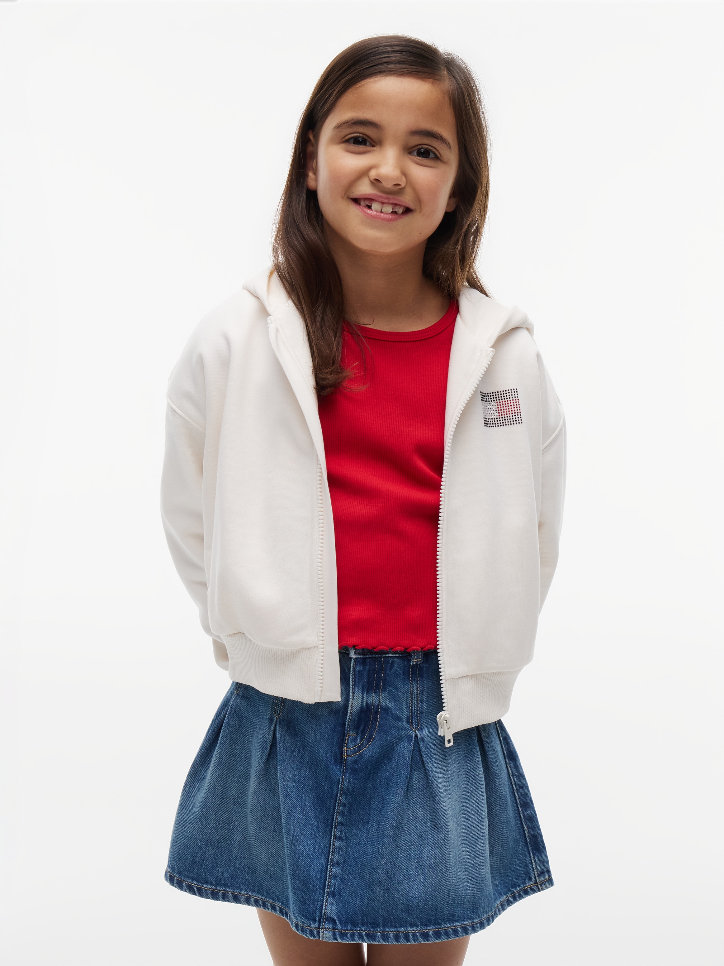 Tommy Hilfiger Kapuzensweatjacke Relaxed Fit, Kinder bis 16 Jahre, mit glitzernden Strasssteinen