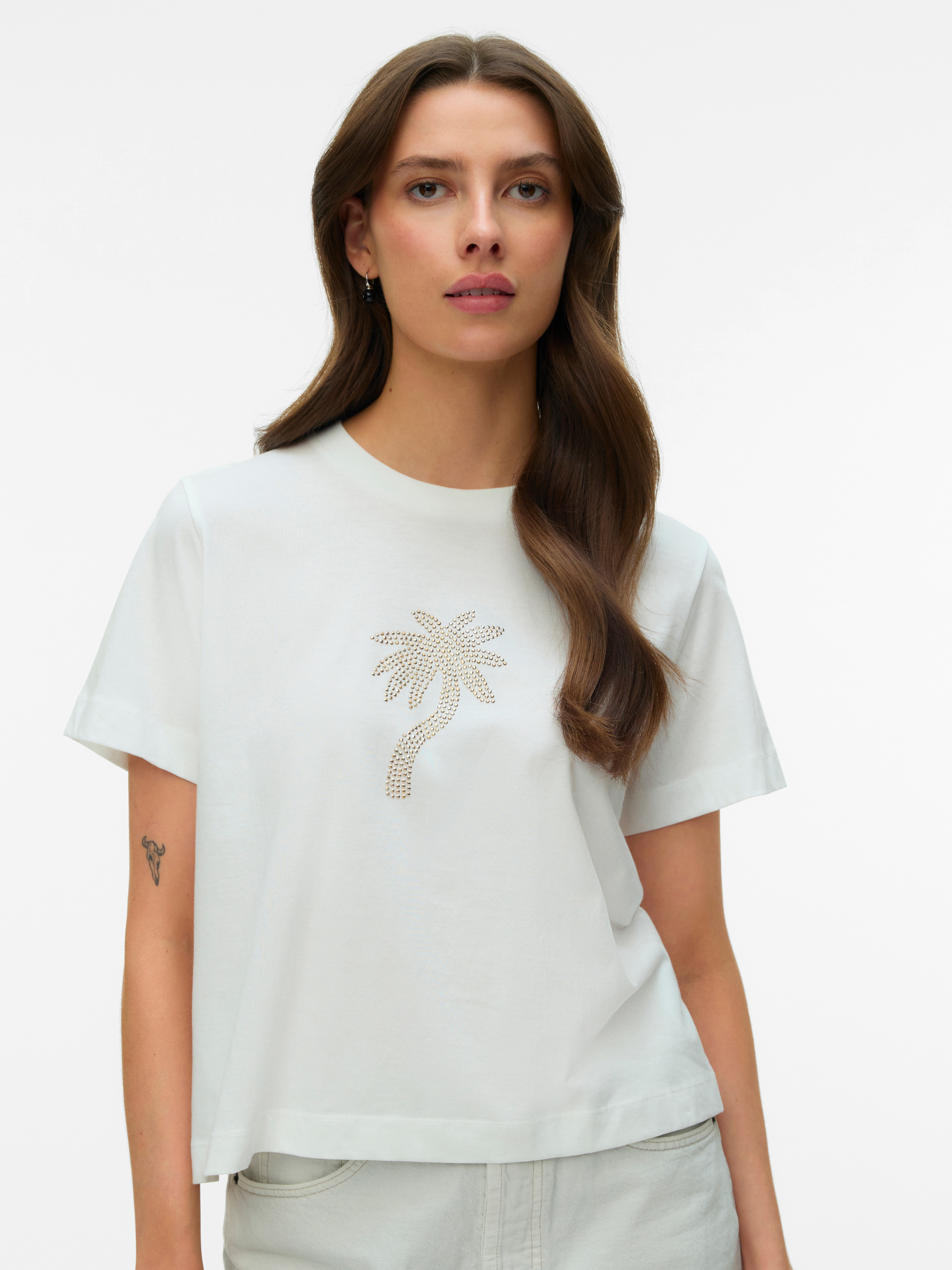 Vero Moda Kurzarmshirt "VMPALMA METTE SS TOP BOX JRS" Baumwolle