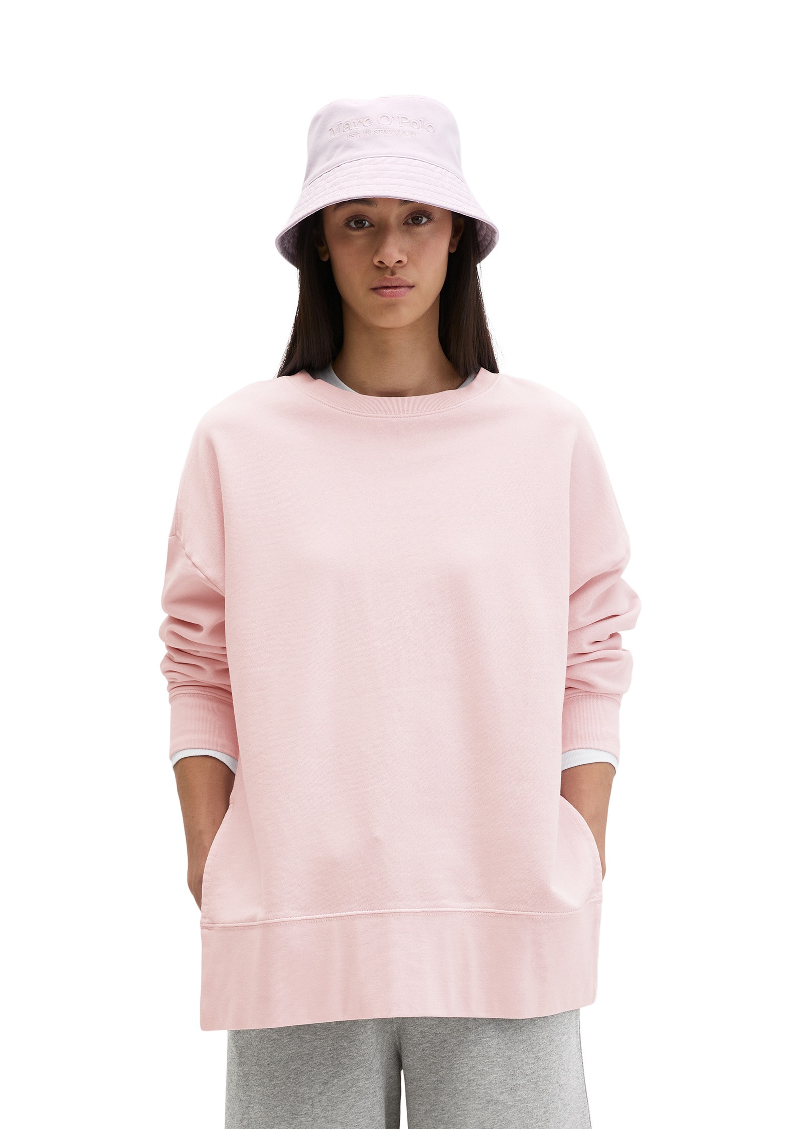 Sweatshirt MARC O'POLO "mit recycelter Baumwolle", Damen, Gr. M, dried rose, Obermaterial: 100% Baumwolle, unifarben, loose fit, Rundhals, Rippbündchen, Sweatshirts Sweatshirt