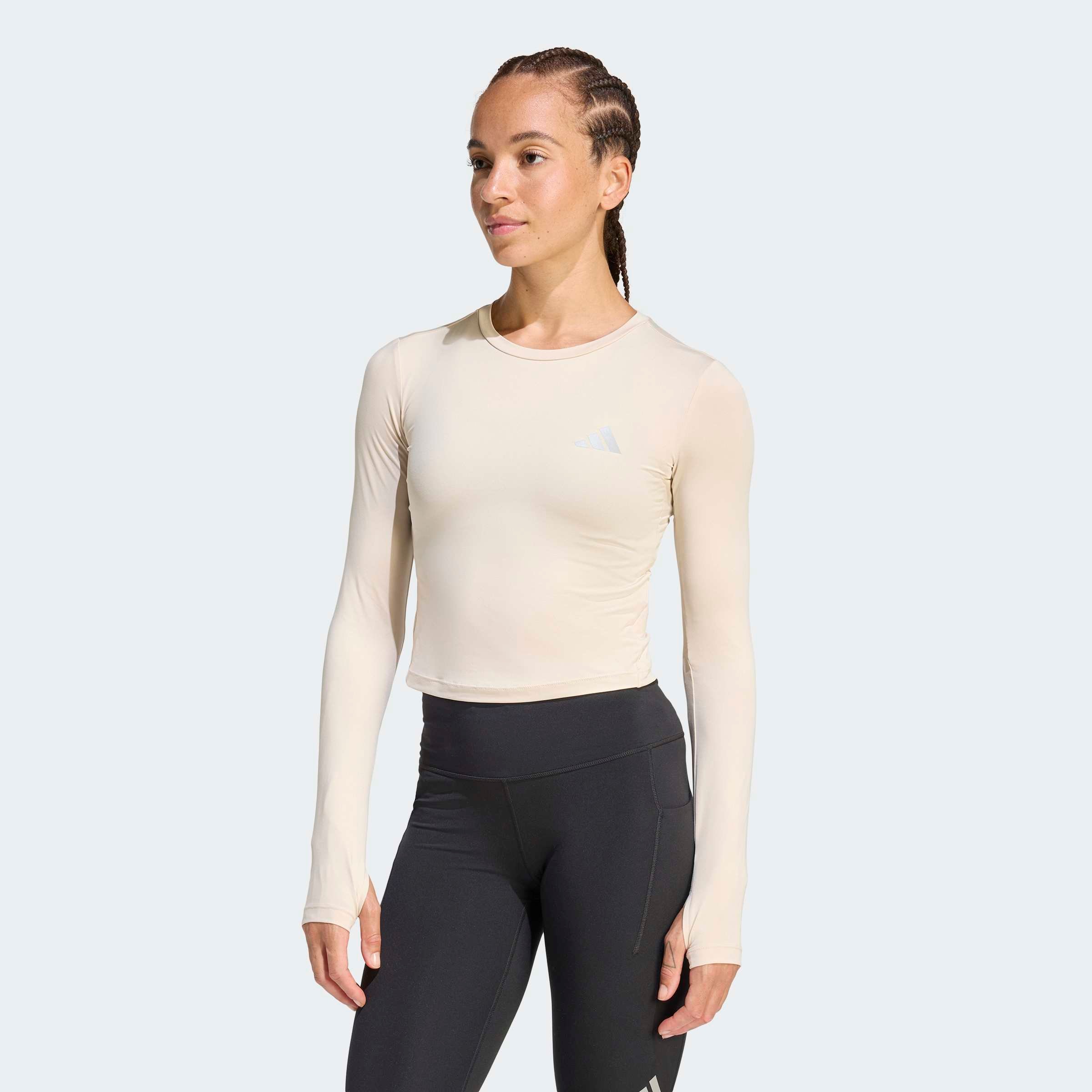 Laufshirt ADIDAS PERFORMANCE "ADI365 RUNNING ESSENTIALS LONGSLEEVE", Damen, Gr. XL, crystal linen, Obermaterial: 88% Polyester, 12% Elasthan, Rundhals, Shirts Laufshirt