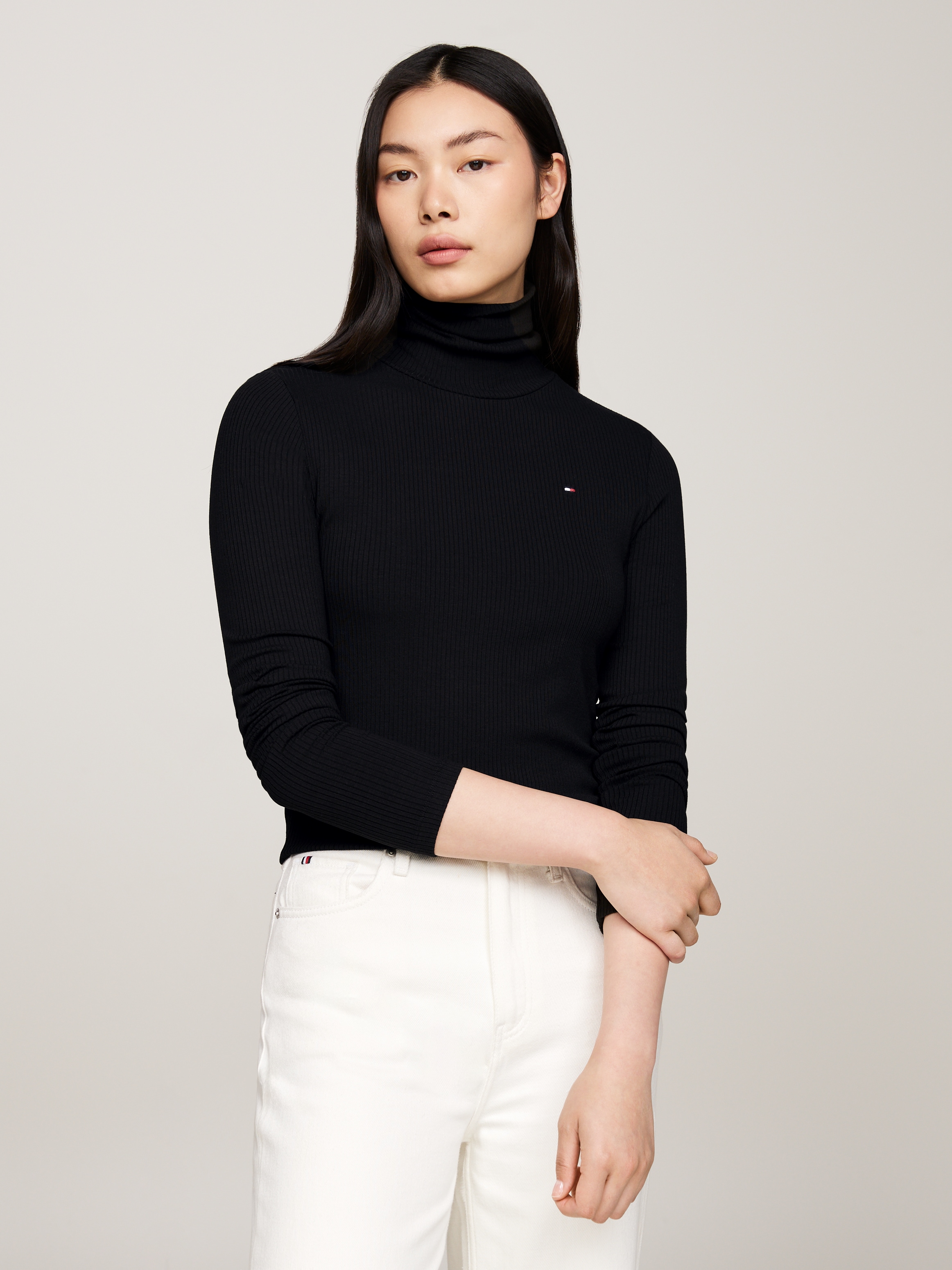 Tommy Hilfiger Langarmshirt »SLIM 5X2 RIB ROLL-NK LS«, in gerippter Struktur
