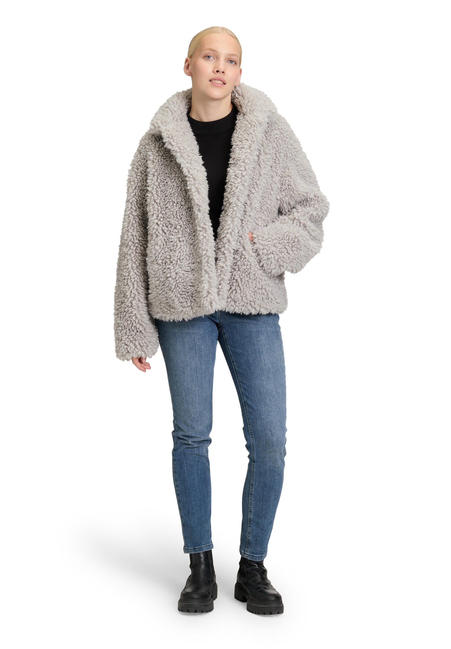 Amber & June Plüschjacke »Amber & June Damen Plüschjacke mit Stehkragen«