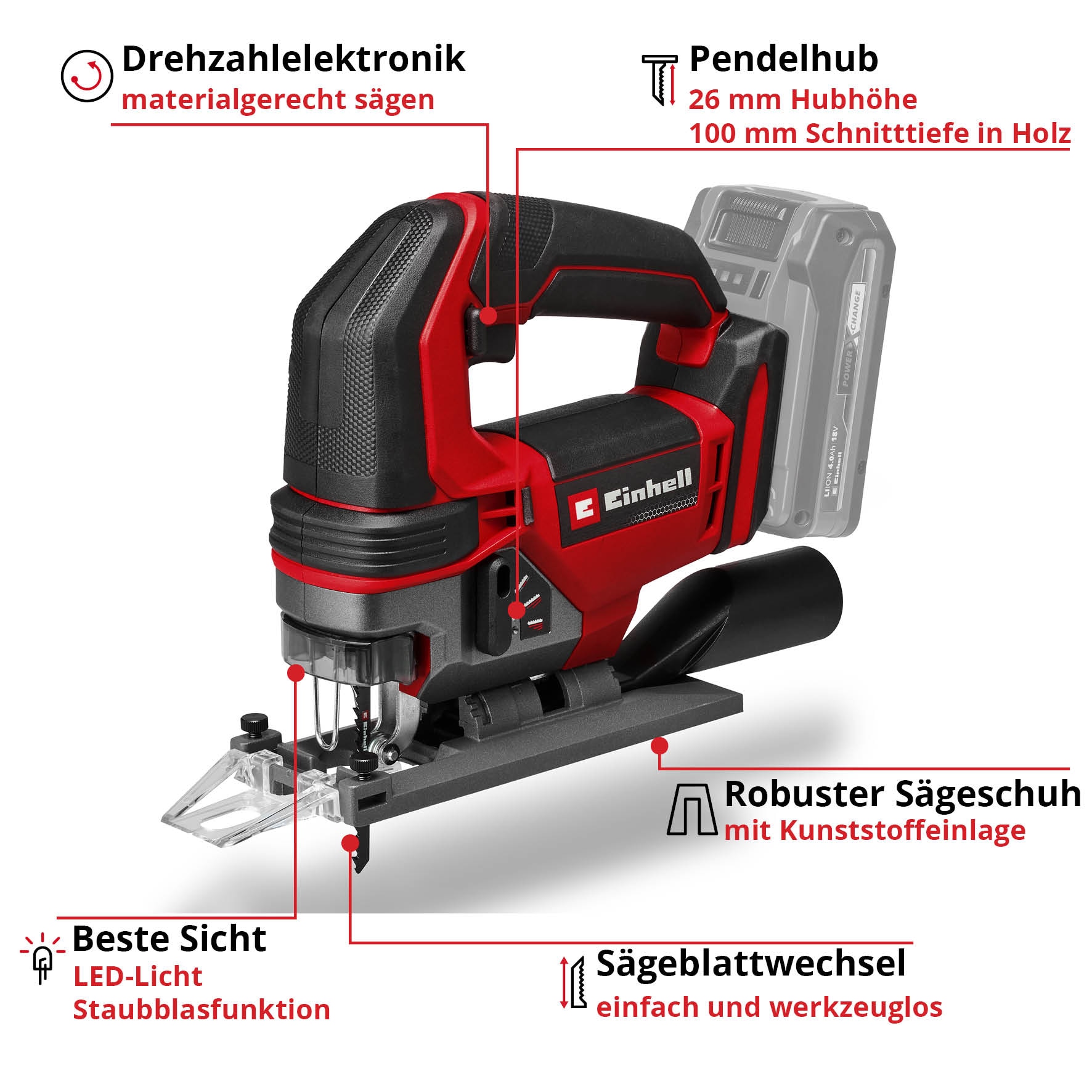 Einhell Akku-Stichsäge »TE-JS 18/100 Li-Solo«, ohne Akku und Ladegerät