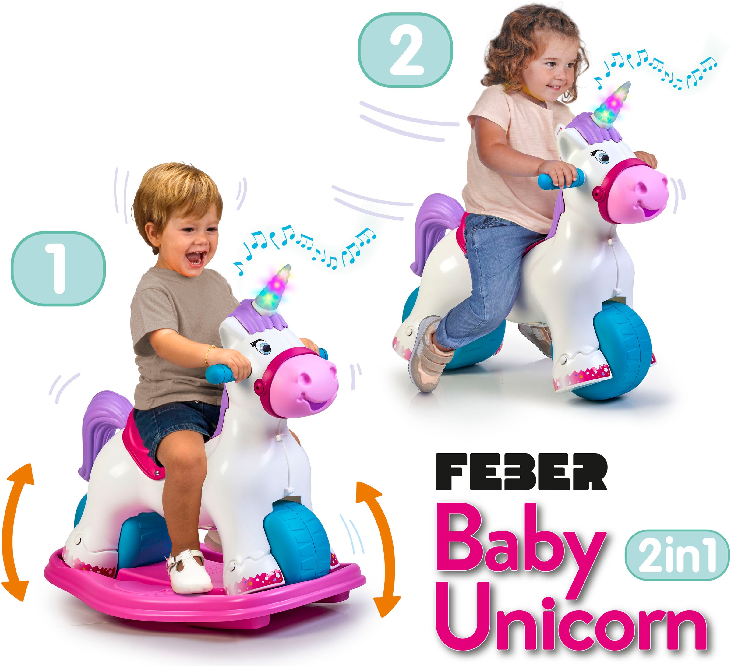 Feber® Schaukeltier »Feber Baby Unicorn 2in1«, mit Licht- und Soundeffekt; Made in Europe