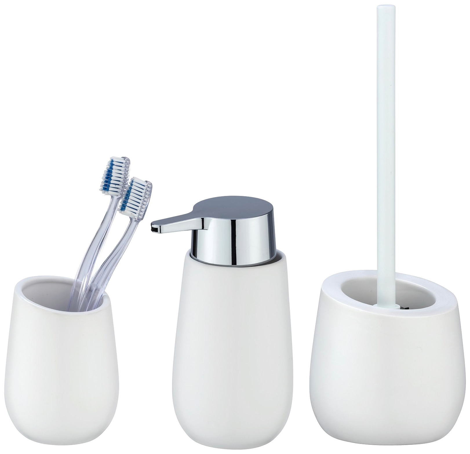 WENKO Bathroom accessory set Badi, White, 3-piece, Ceramic bathroom accessories white