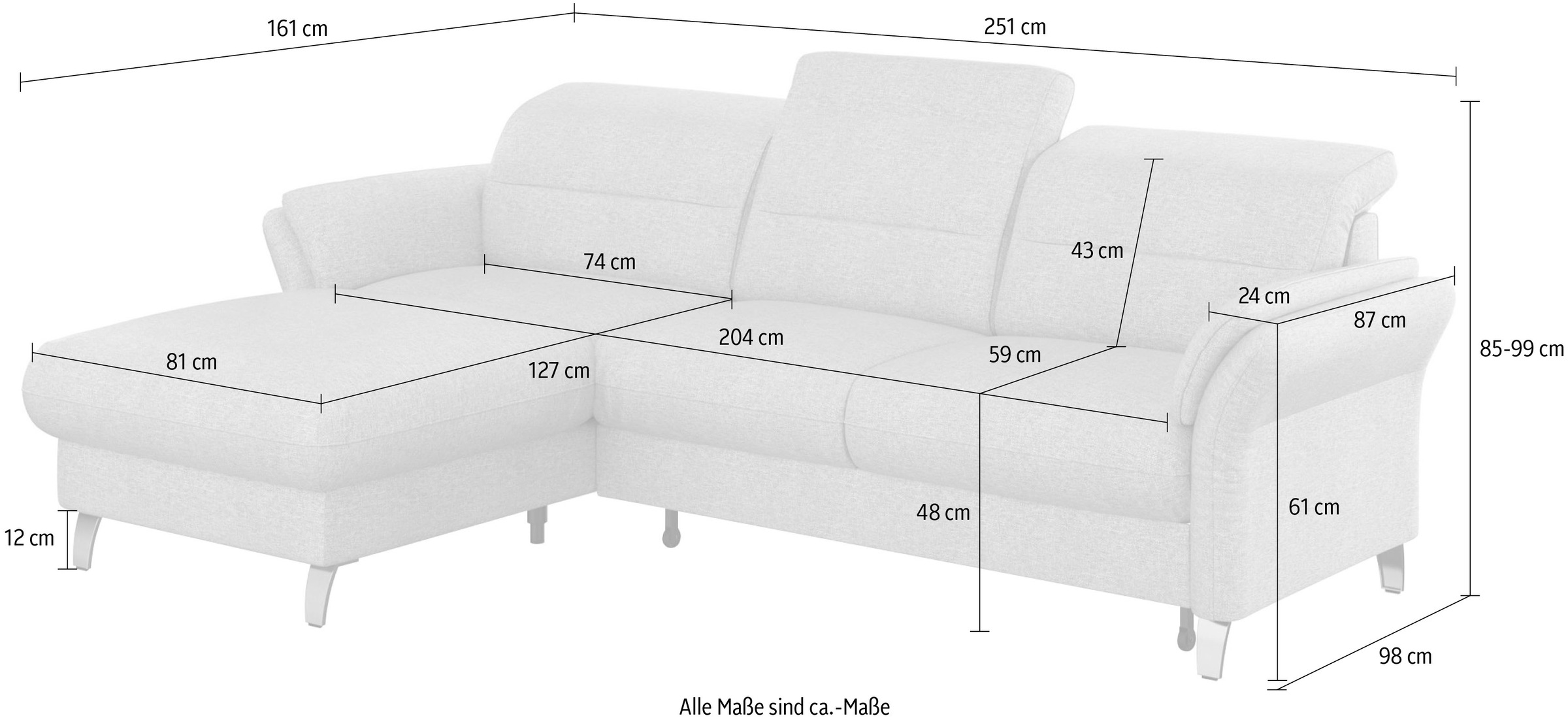 sit&more Ecksofa »Grenoble L-Form mit Federkern«, wahlweise mit Bettfunktion, Bettkasten, Arm- und Kopfteilverstellung