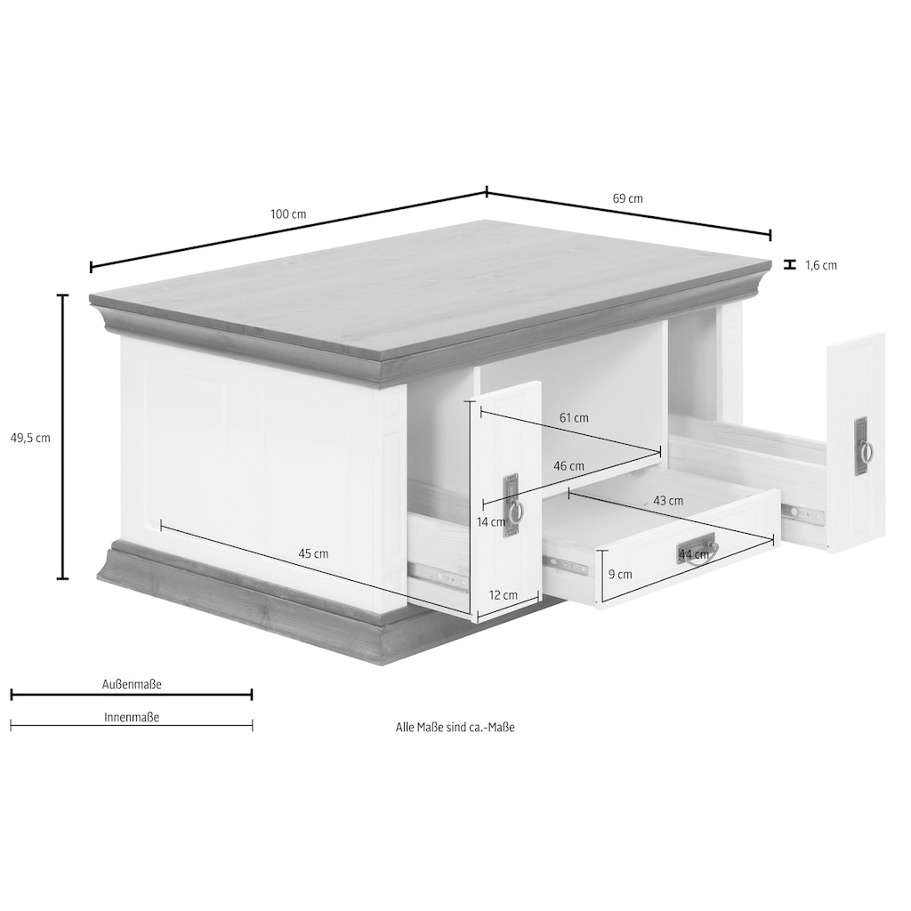 Home affaire Couchtisch »Vinales«, Breite 100 cm, mit 3 Schubladen