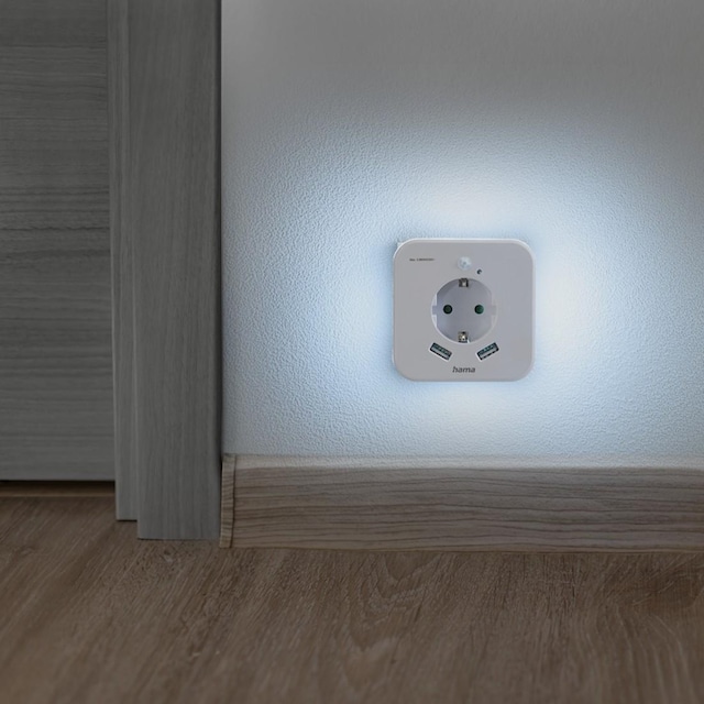 Hama LED Nachtlicht »Nachtlicht mit Steckdose für Baby, Kinder und  Erwachsene, taglichtweiß«, Bewegungsmelder und 2 USB | BAUR