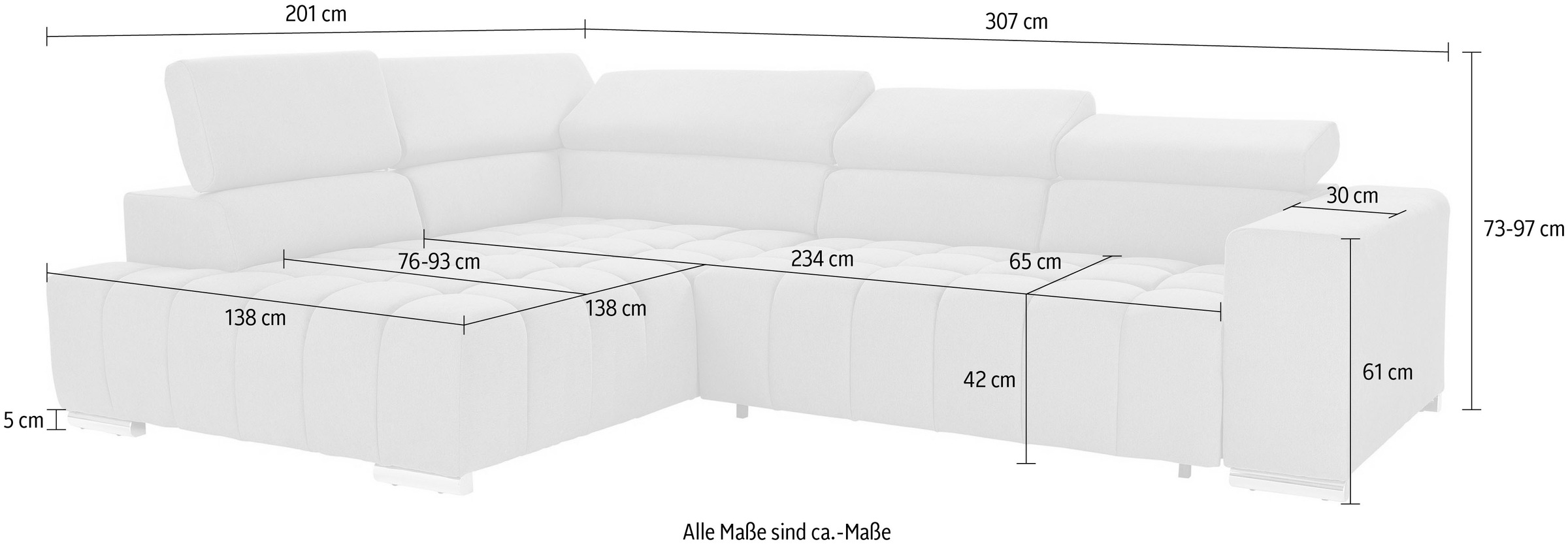exxpo - sofa fashion Ecksofa »Elias, aktuelle Kreuzsteppung im Sitz, bequem, L-Form«, mit Kopf- bzw. Rückenverstellung, wahlweise mit Bettfunktion