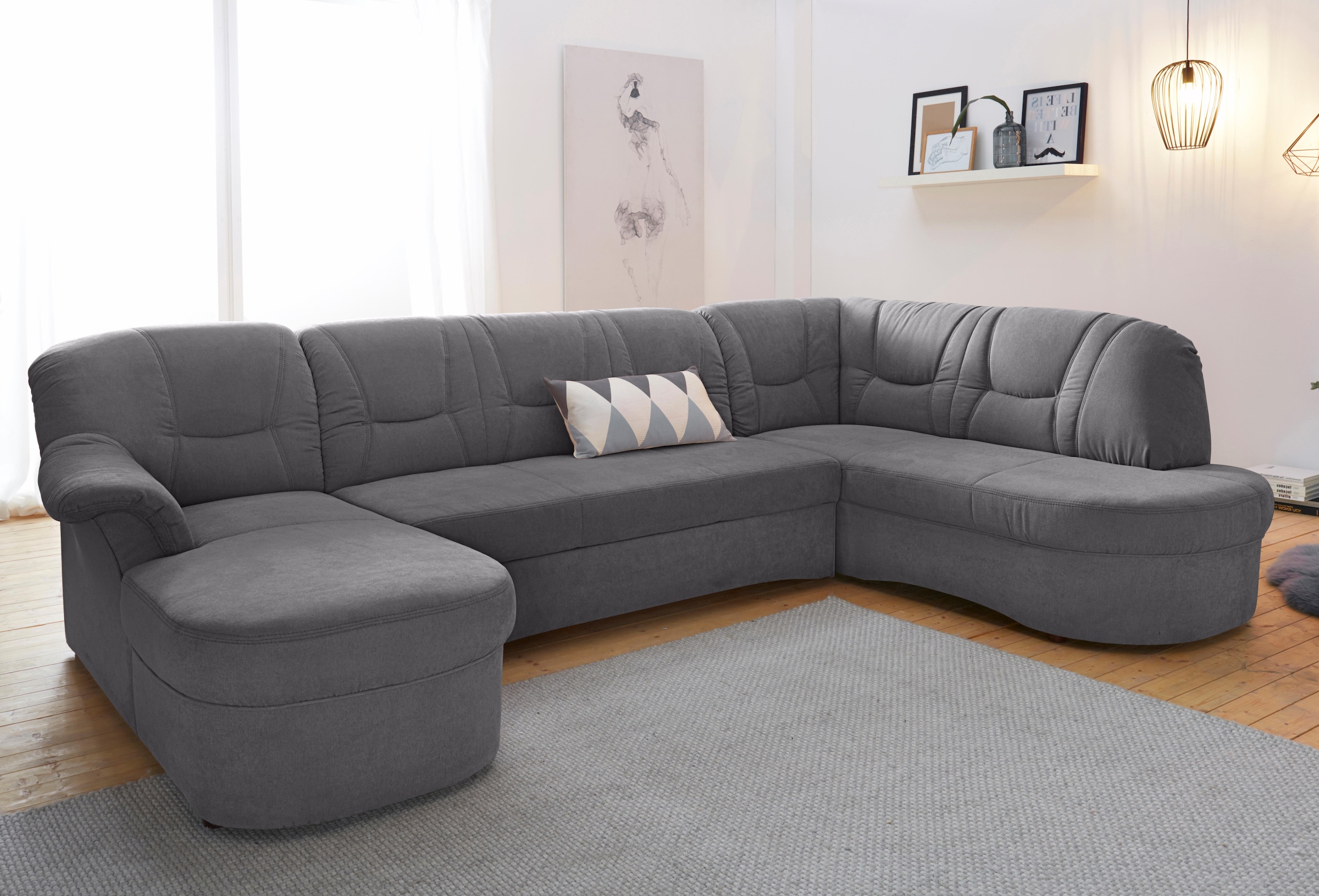 DOMO collection "SARAFINA 295x83x180 cm, auch mit Federkern für mehr Sitzkomfort" whlw. mit Bettfunktion, elegantes Design, U-Form