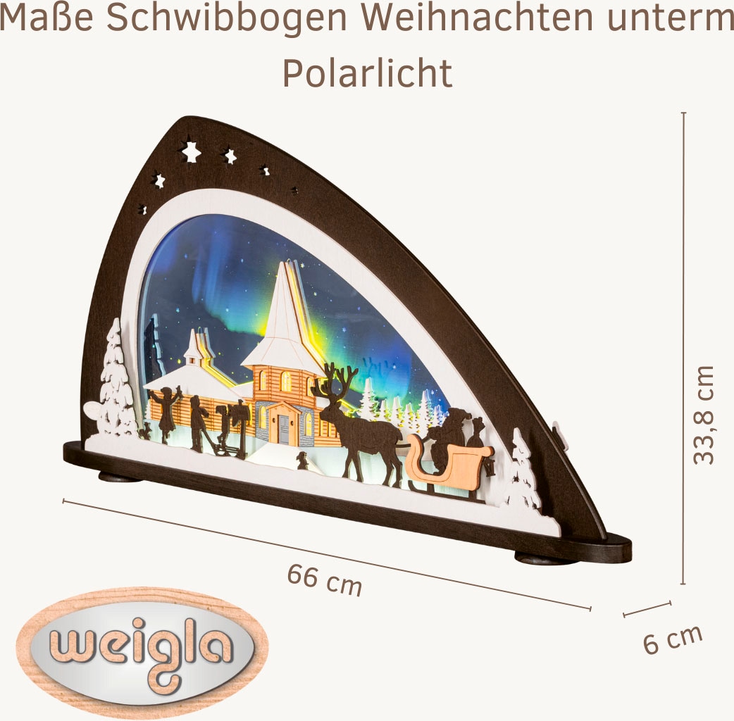 Weigla LED Schwibbogen »Weihnachten unterm Polarlicht, moderner Lichterbogen aus Holz & Acryl«, Erzgebirge garantiert, Weihnachtsdeko Innen, Weihnachtsbeleuchtung