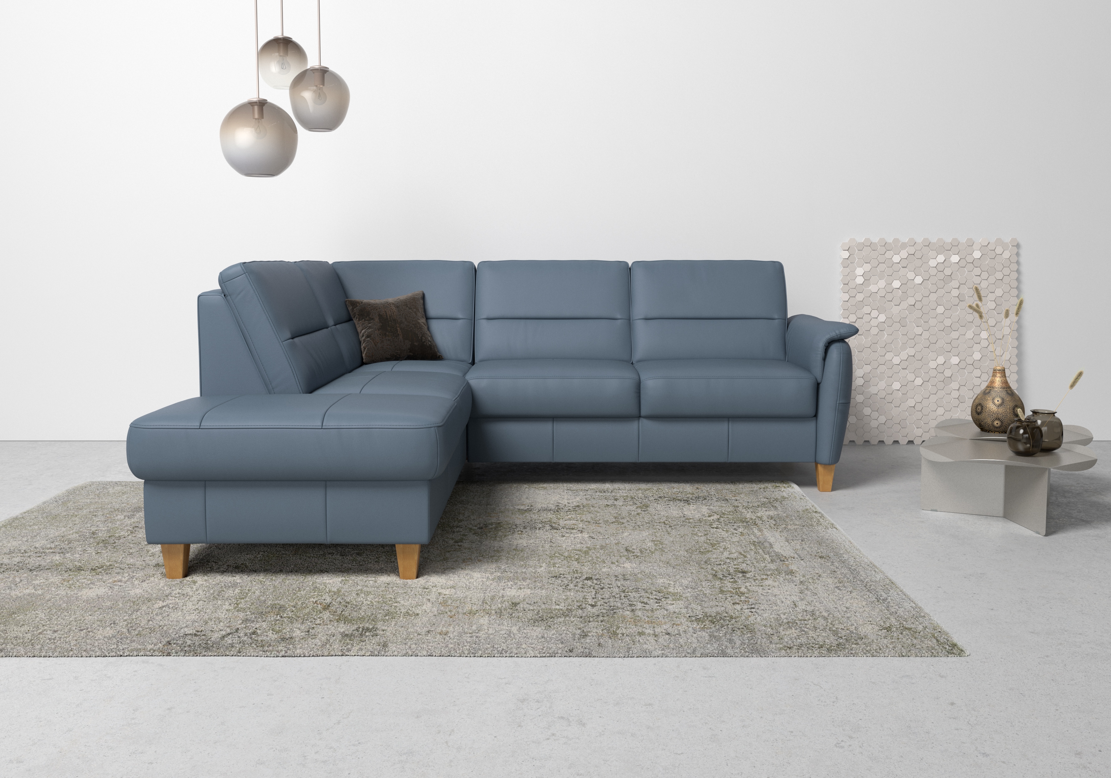 Home affaire Ecksofa "Palmera, L-Form, B: 236 cm, Bettfunktion & Bettkasten wählbar" Federkern-Polsterung, Sitzhöhe 48 cm, handgefertigt, stilvolles Design