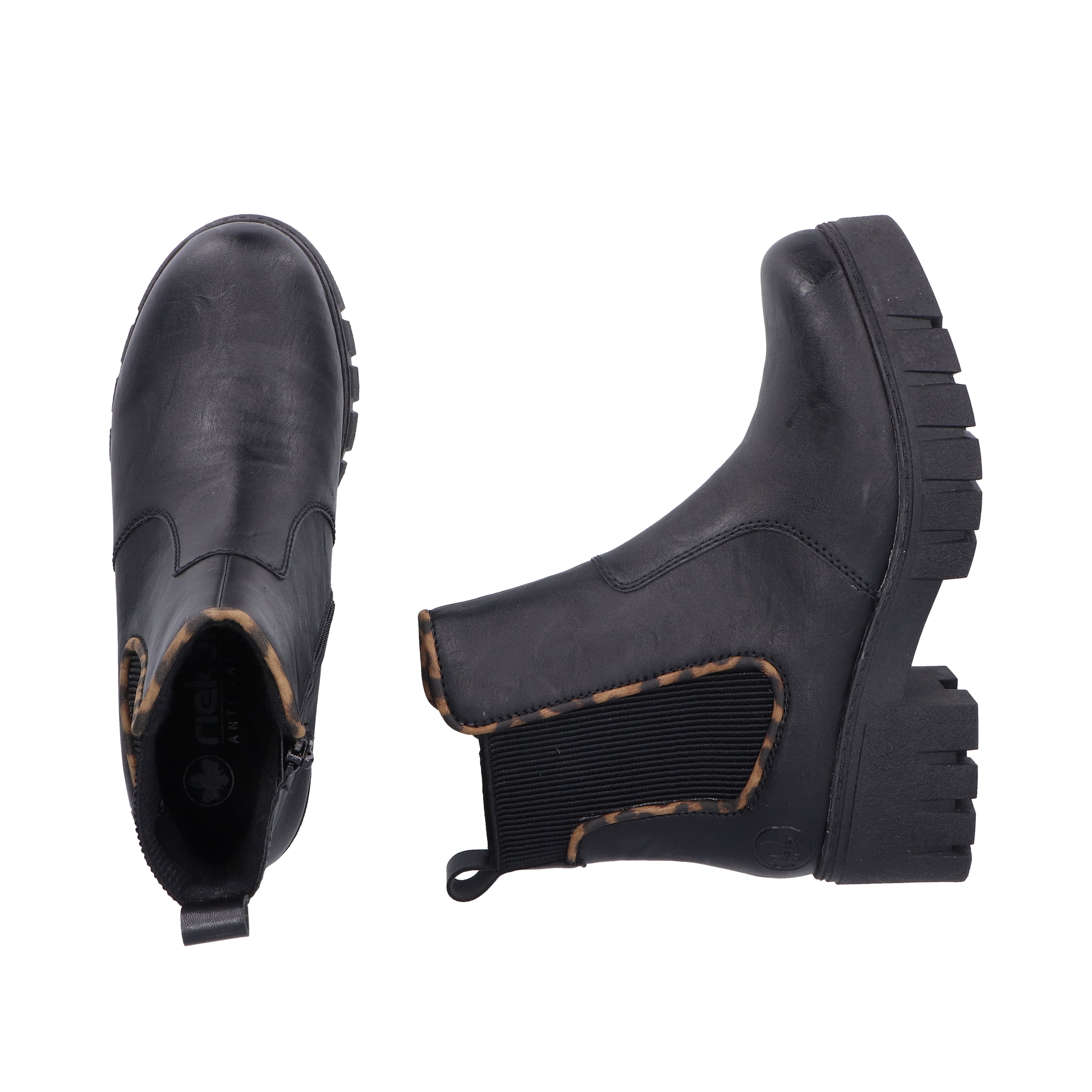 Rieker Chelseaboots  Stiefelette mit dekorativer Einfassung in Leo-Optik