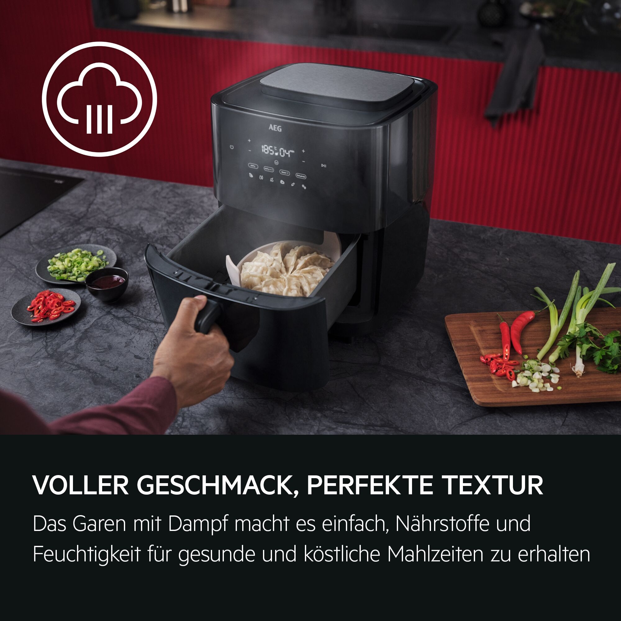 AEG Heißluftfritteuse »8000 (AAF7SB) 10 voreingestellte Funktionen«, 1700 W, Frittieren, Dampfgaren, Backen, Aufwärmen
