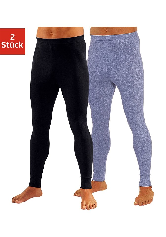 CLIPPER Herren Lange Unterhose, Gr. 4, blau, Feinripp, Obermaterial: 100% Baumwolle, meliert, unifarben, Unterhosen, aus weichem Single Jersey