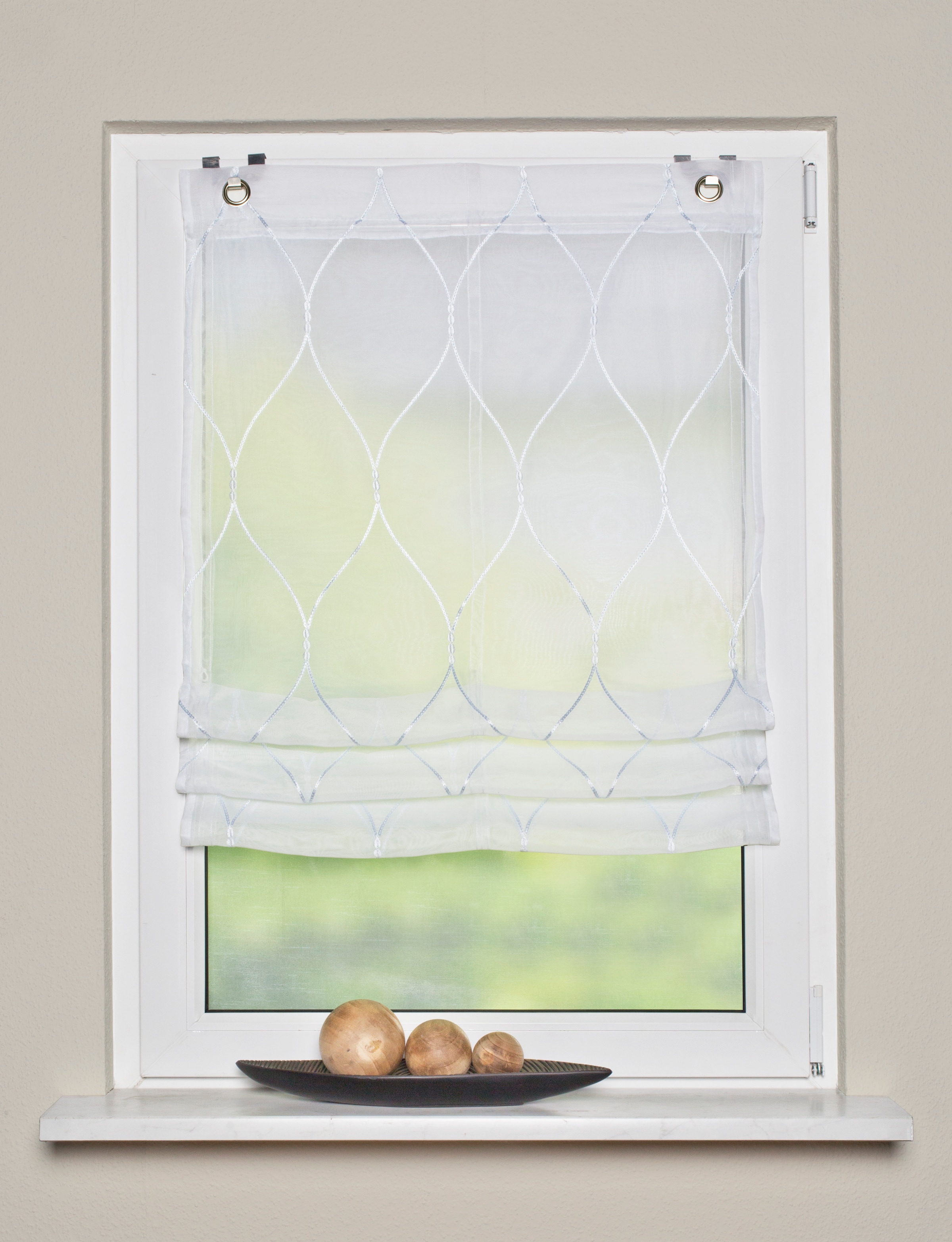 HOME WOHNIDEEN Raffrollo »PRIMS« mit Hakenaufhängung ohne Bohren und Schrauben bestickt