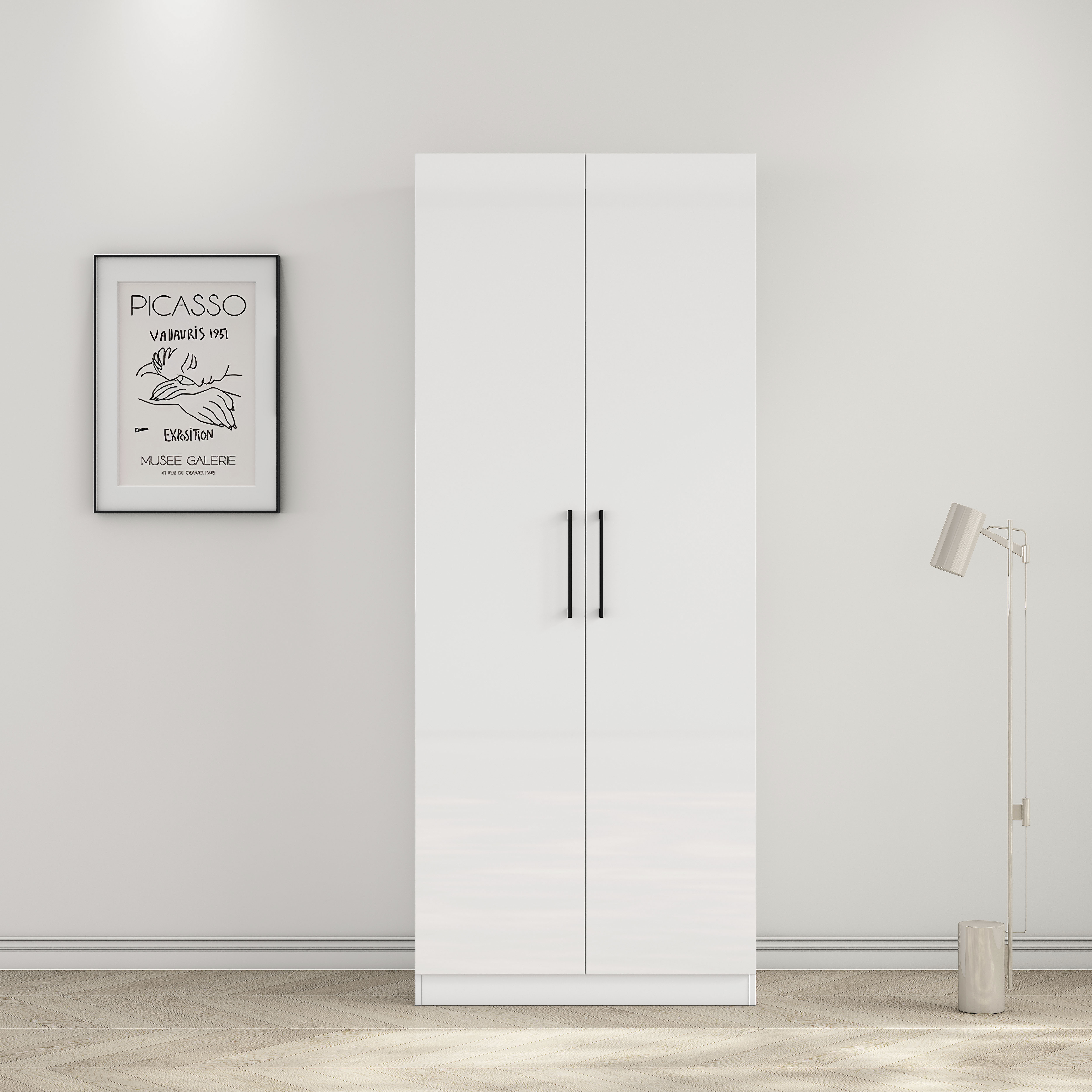 OTTO home Kleiderschrank "Sylt Schlafzimmerschrank Garderobe Schrank hochglanz" hochwertige Metall Griffe in schwarz, Drehtürenschrank mit perfekter Innenausstattung, Breite 80cm