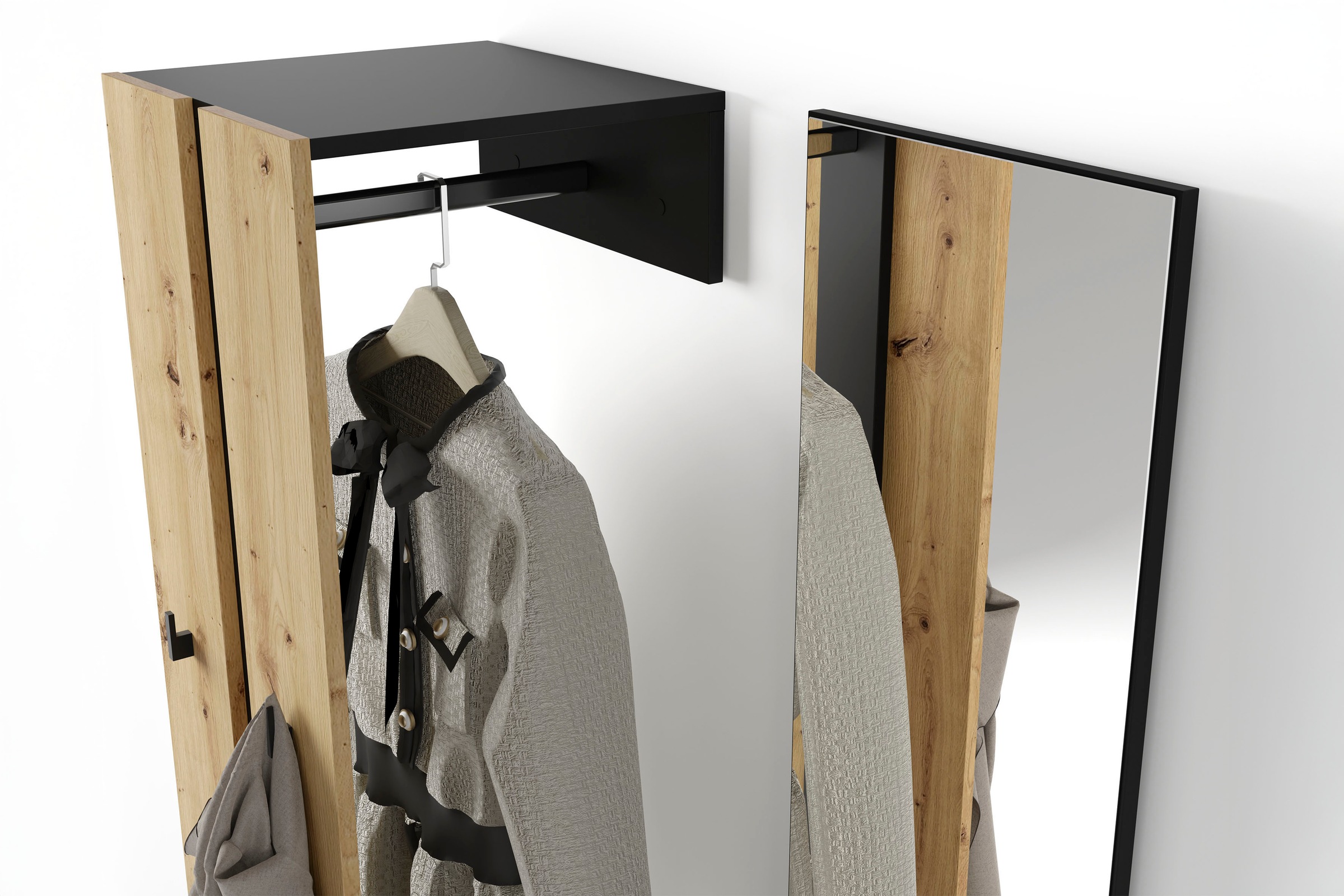 byLIVING Kompaktgarderobe »Dielen - Set Nante«, (2 St.), maximale Ordnung auf wenig Fläche mit Spiegel, Kleiderstange und Haken