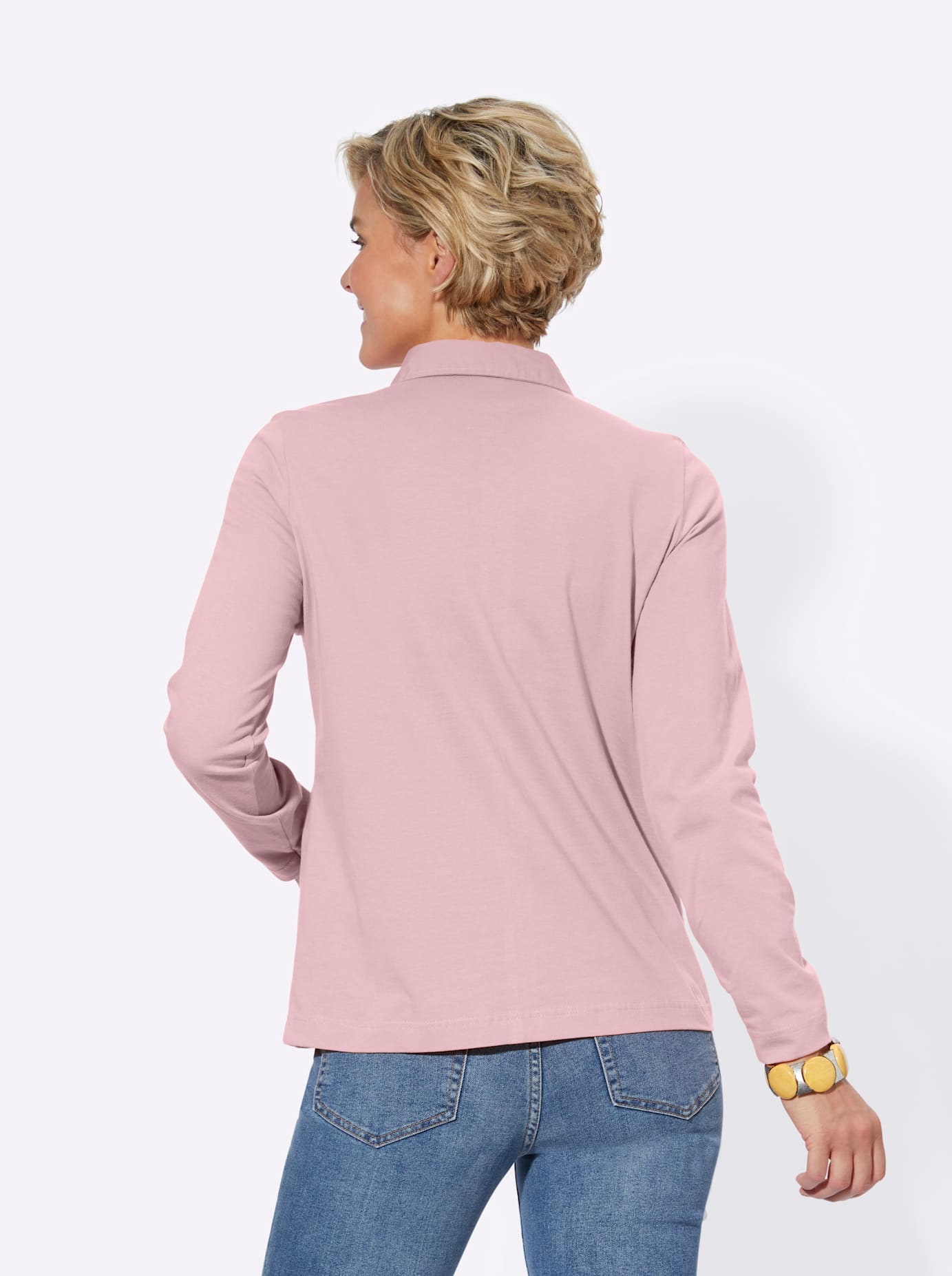 Langarm-Poloshirt CASUAL LOOKS "Poloshirt", Damen, Gr. 38, rosa (rosé), 100% Baumwolle, Webstoff:100% Baumwolle, unifarben, ohne Ausschnitt, Shirts 2